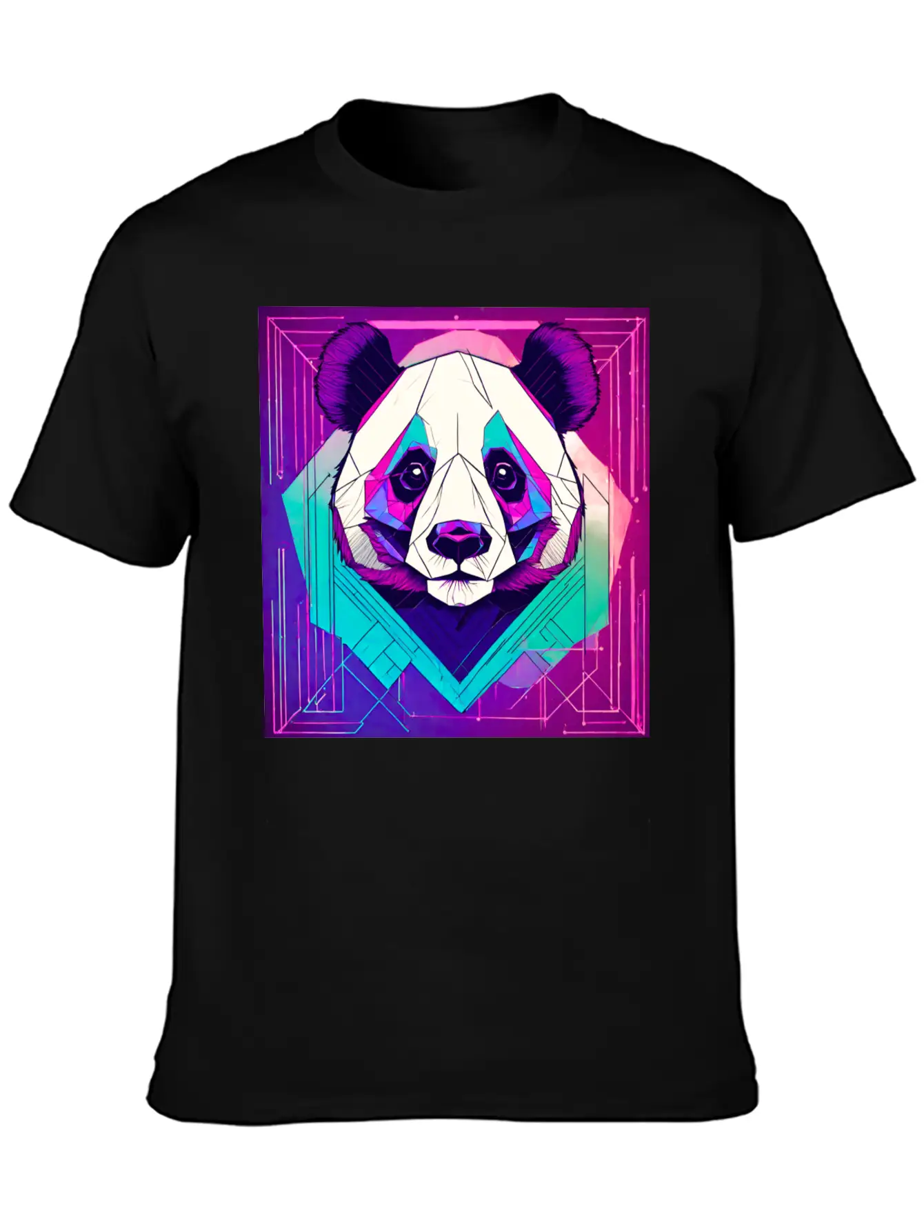 Synthwave Neon Geo Panda Essential Cotton Tee For Daily Outfits – Unisex Style