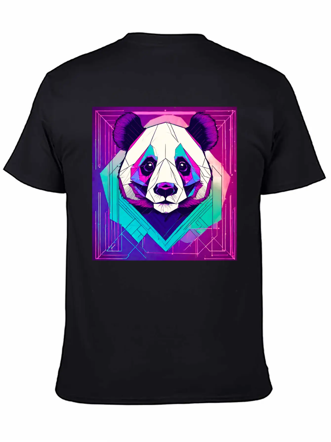 Synthwave Neon Geo Panda Essential Cotton Tee For Daily Outfits – Unisex Style