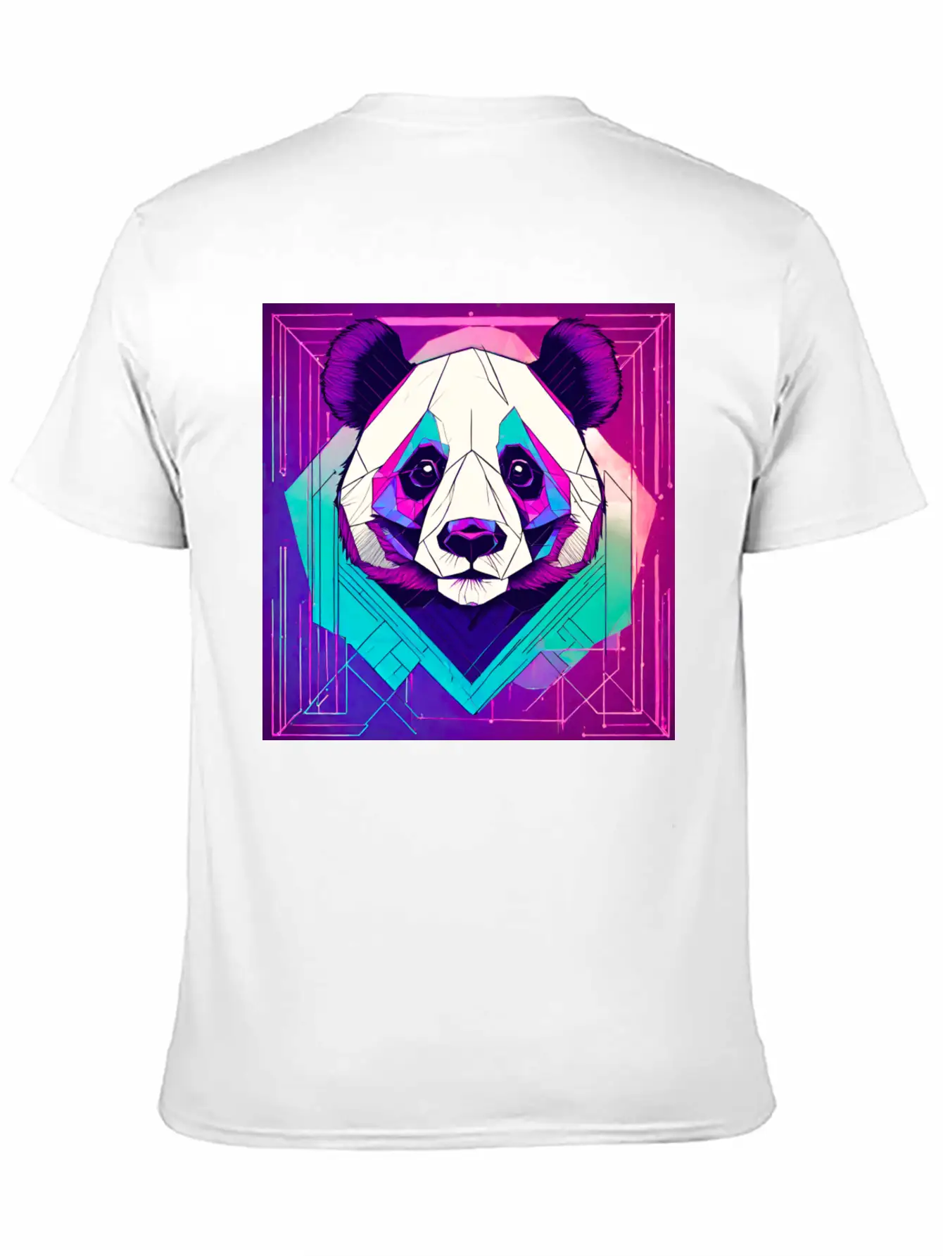 Synthwave Neon Geo Panda Essential Cotton Tee For Daily Outfits – Unisex Style