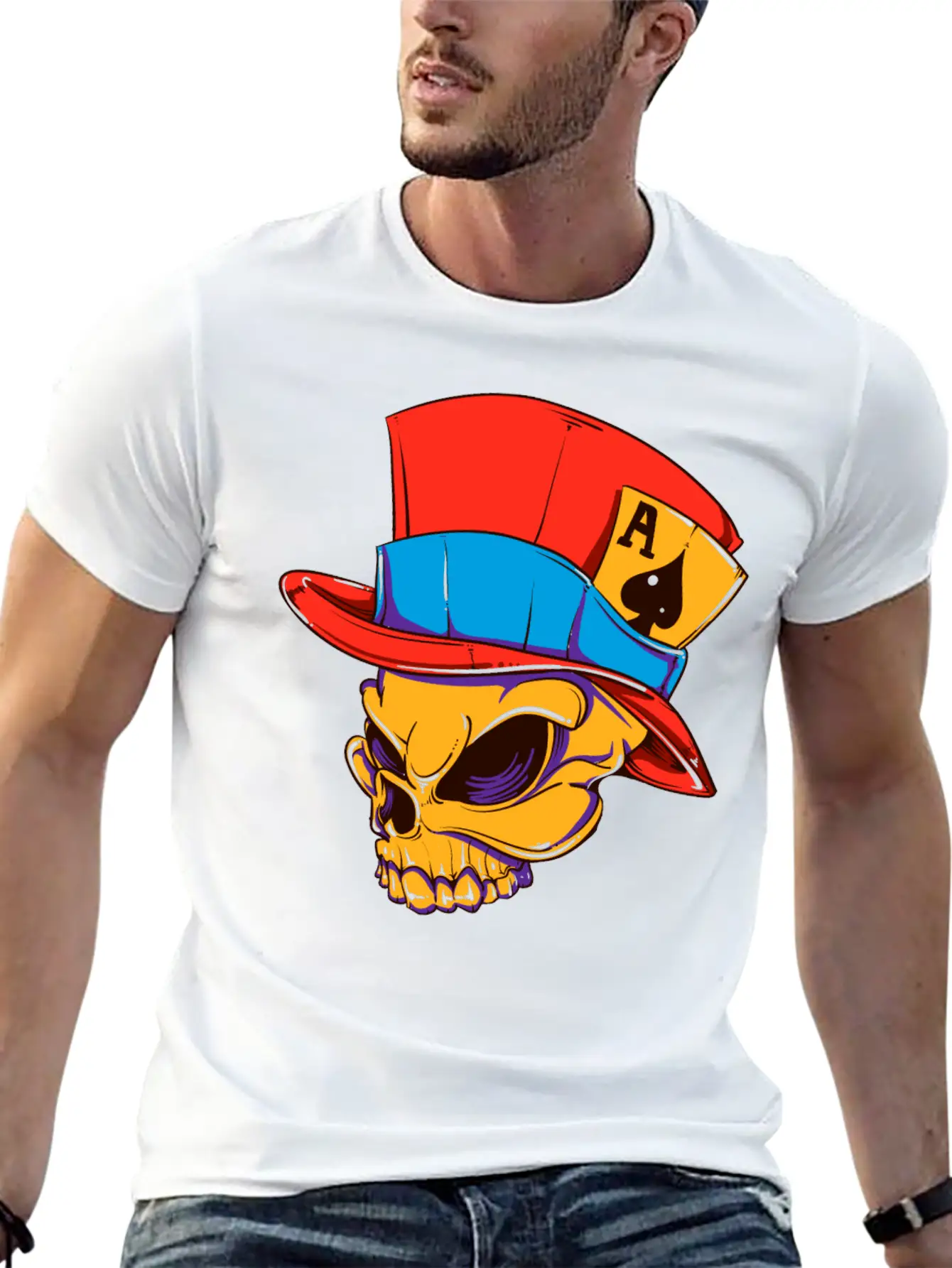 T-Shirt Streetwear Skull Card Player Vector Image Modern Fit Casual T-Shirt – Clean And Versatile Design