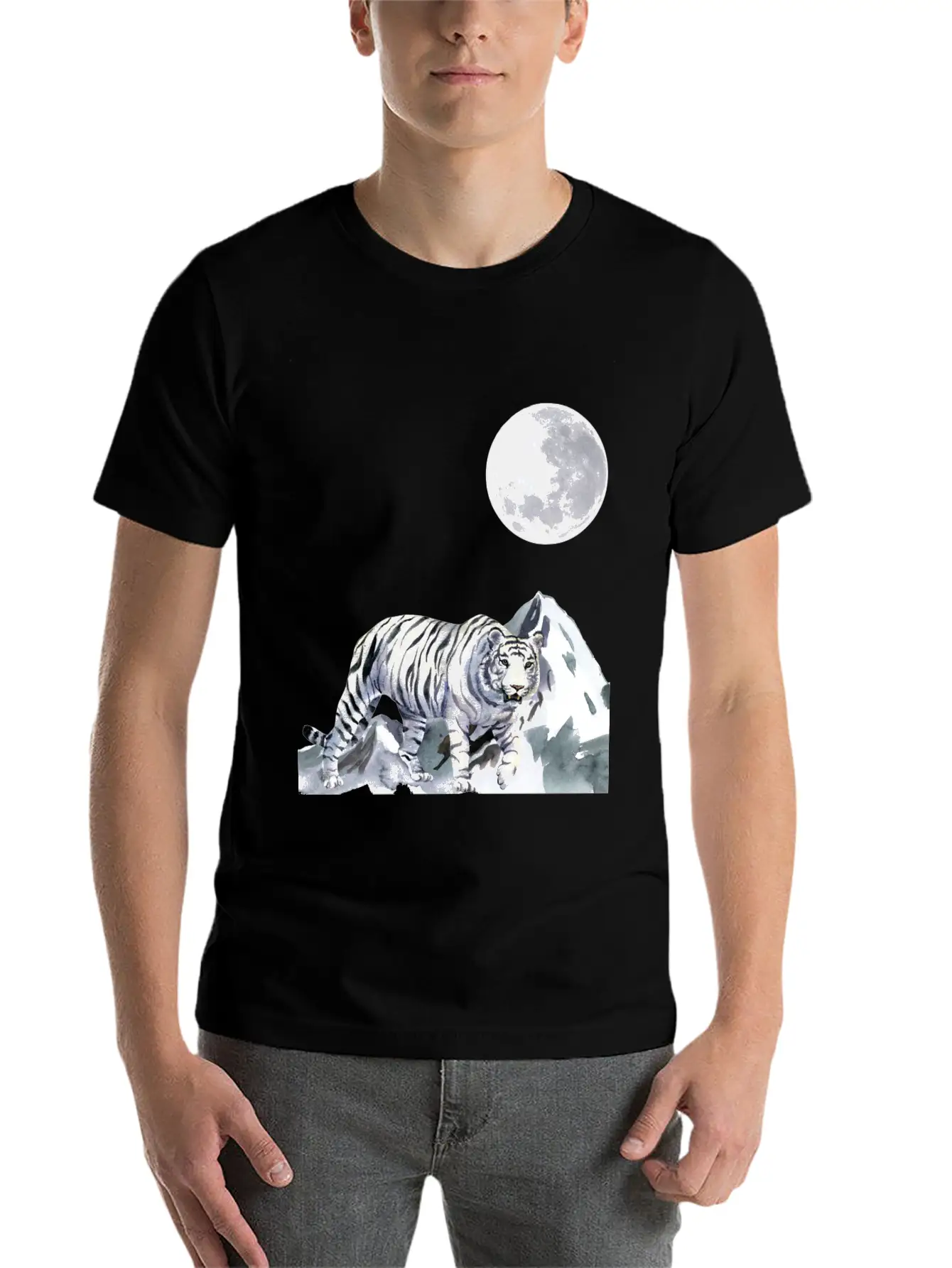 T-shirt: White Moon - The Night Panther Unisex Casual T-Shirt – Clean Design For Daily Comfort