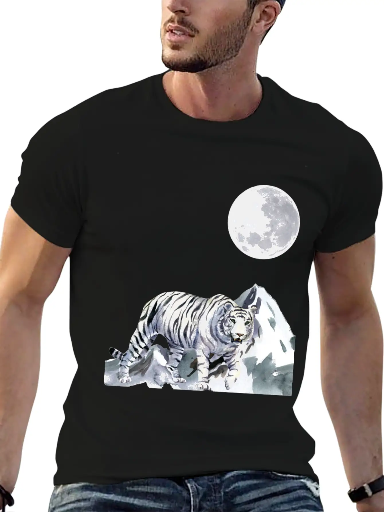 T-shirt: White Moon - The Night Panther Unisex Casual T-Shirt – Clean Design For Daily Comfort