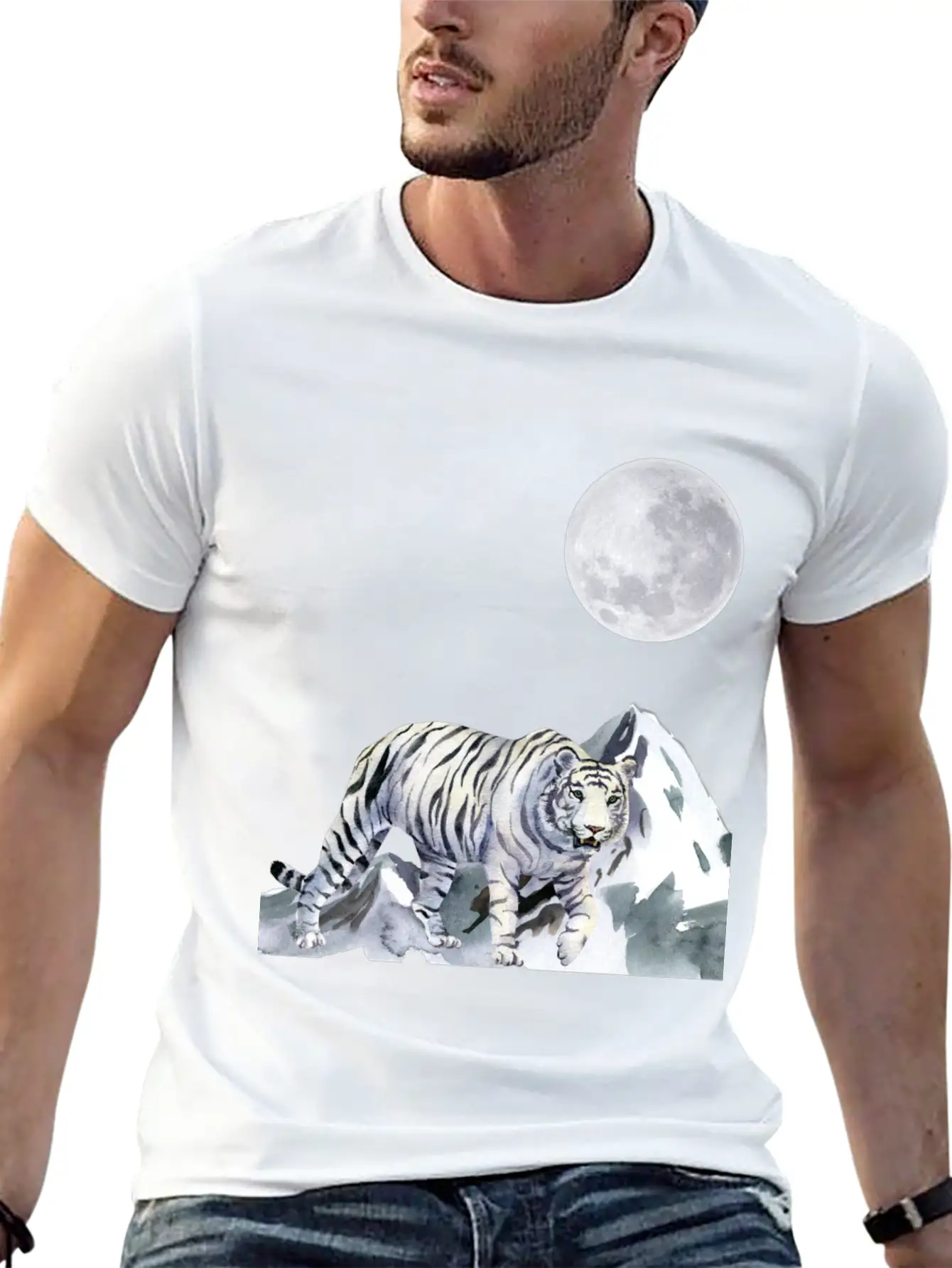 T-shirt: White Moon - The Night Panther Unisex Casual T-Shirt – Clean Design For Daily Comfort