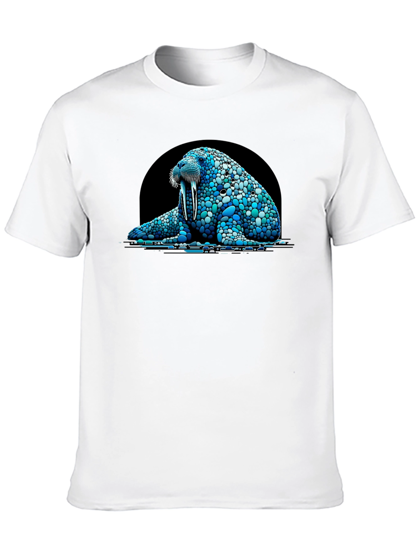 Walrus Pebble Art Black T-Shirt - Unique Design