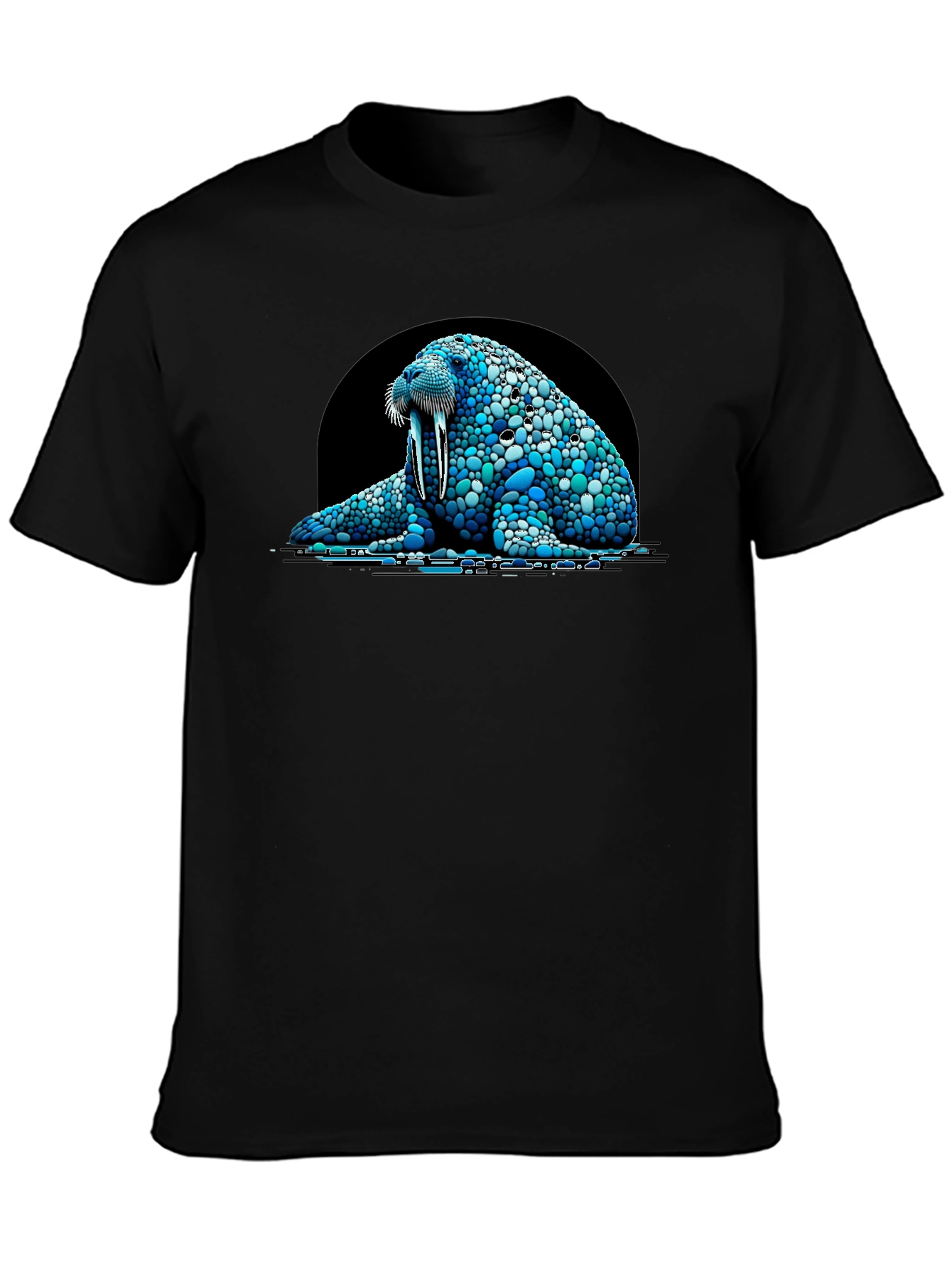 Walrus Pebble Art Black T-Shirt - Unique Design