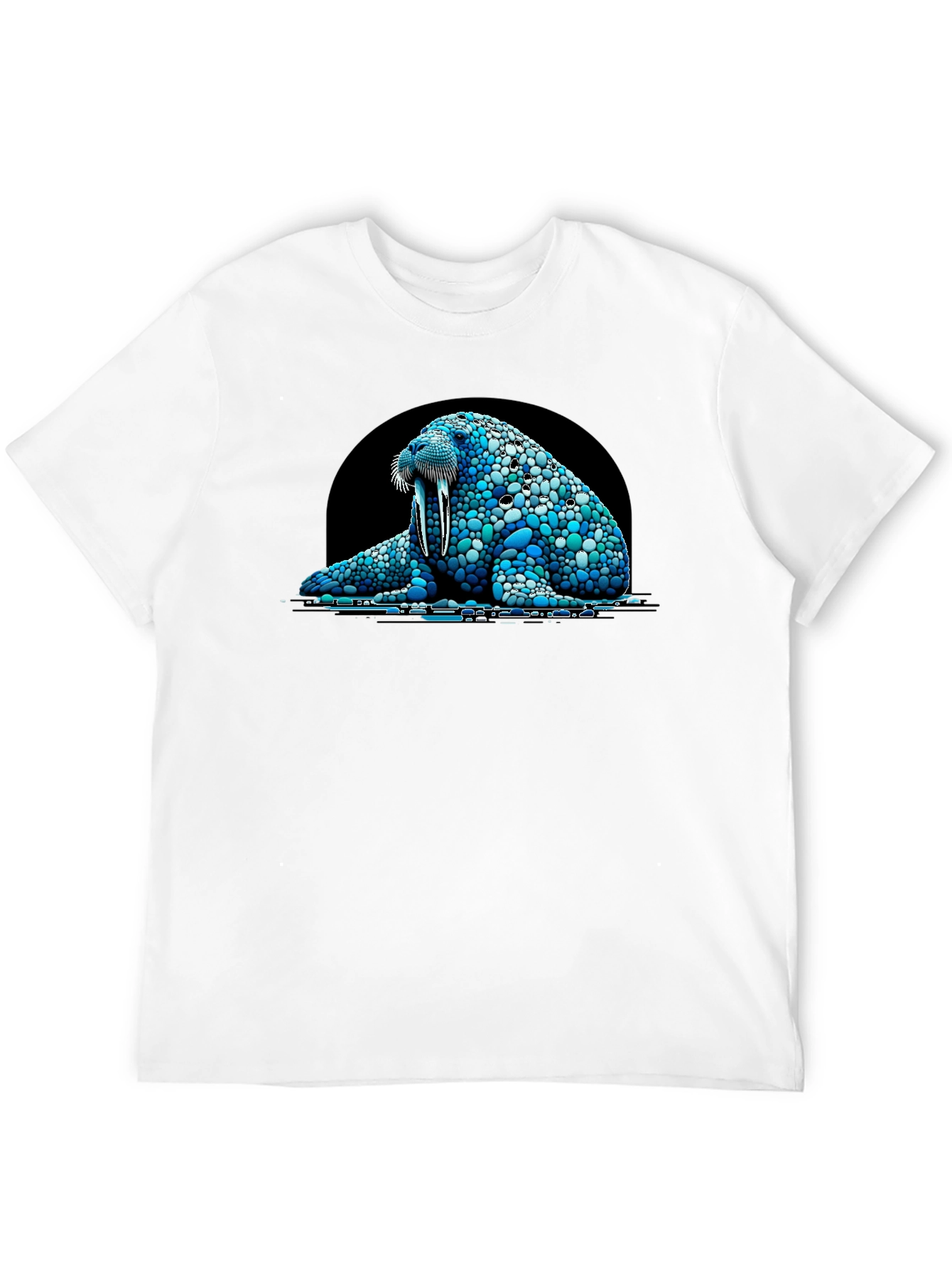 Walrus Pebble Art Black T-Shirt - Unique Design