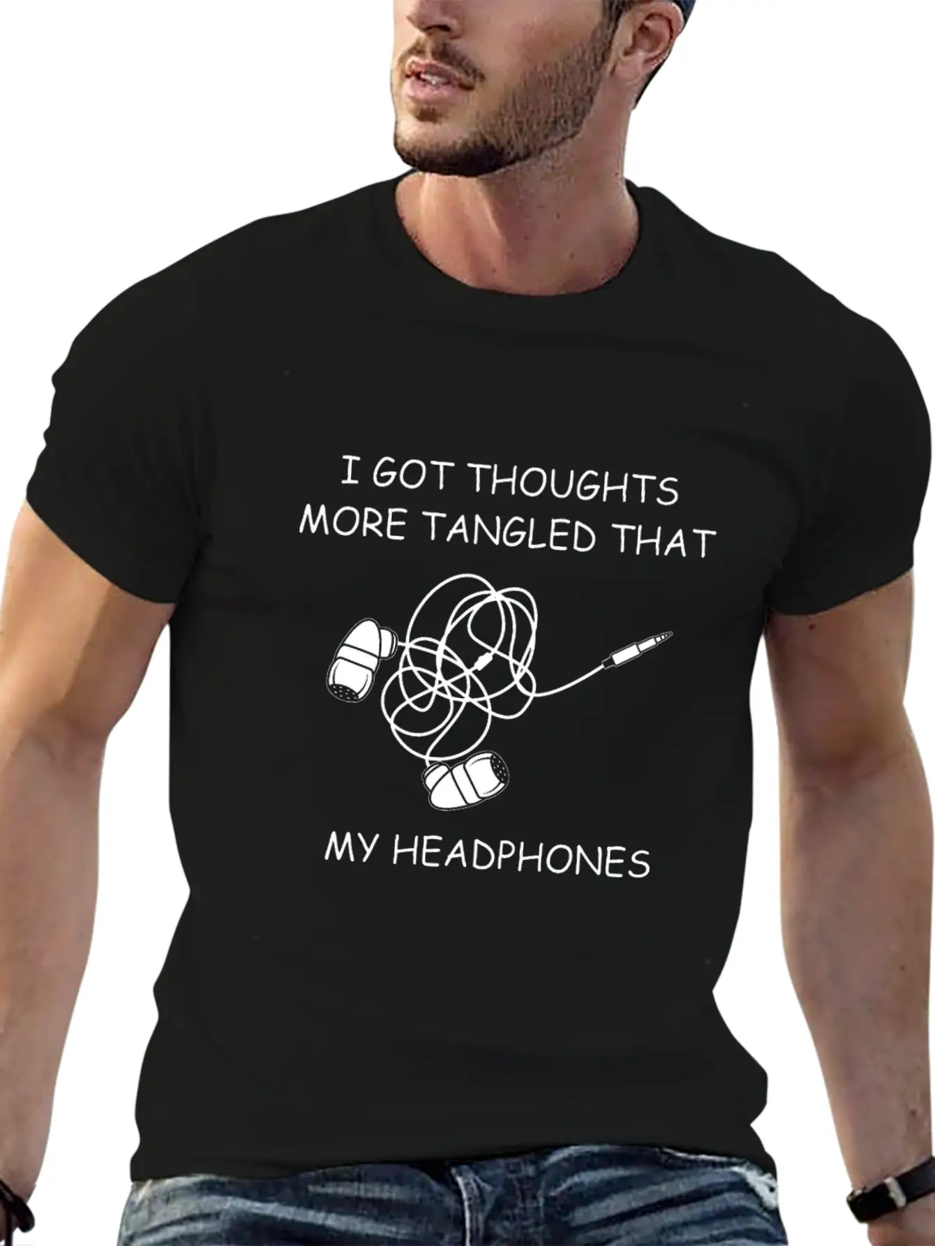 Tangled Headphones Overthinker Gift Classic Fit Graphic Tee For Daily Comfort – Unisex Cotton Shirt