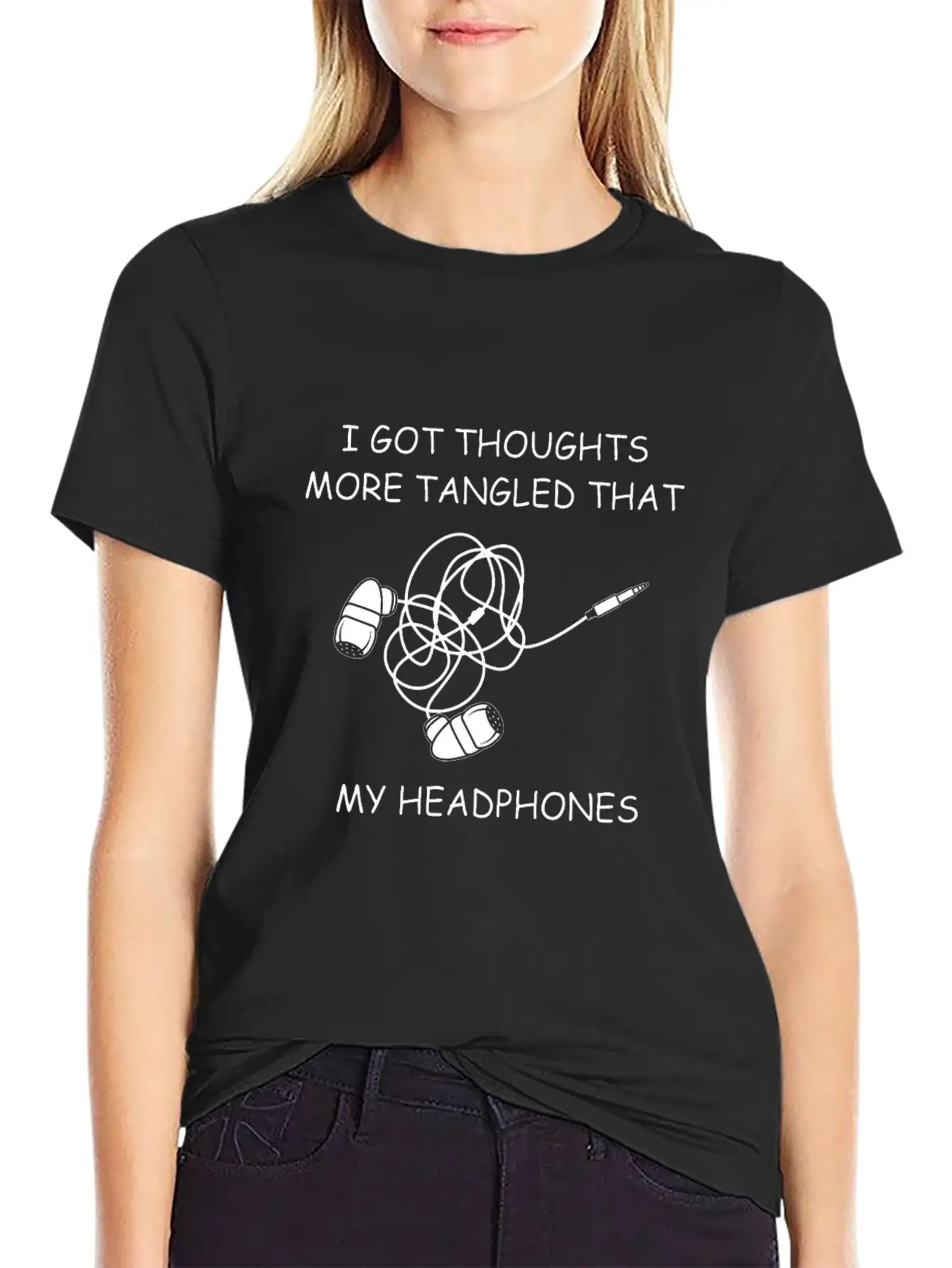 Tangled Headphones Overthinker Gift Classic Fit Graphic Tee For Daily Comfort – Unisex Cotton Shirt