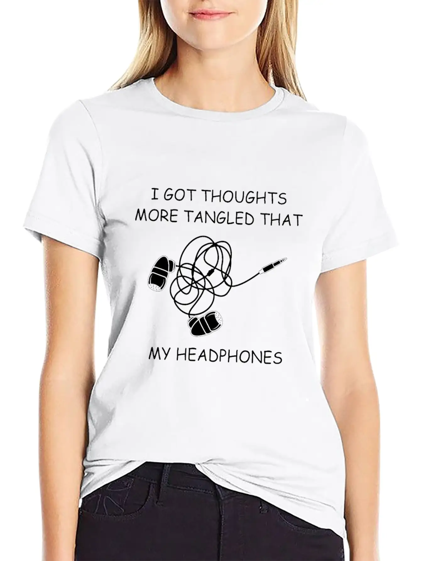 Tangled Headphones Overthinker Gift Classic Fit Graphic Tee For Daily Comfort – Unisex Cotton Shirt