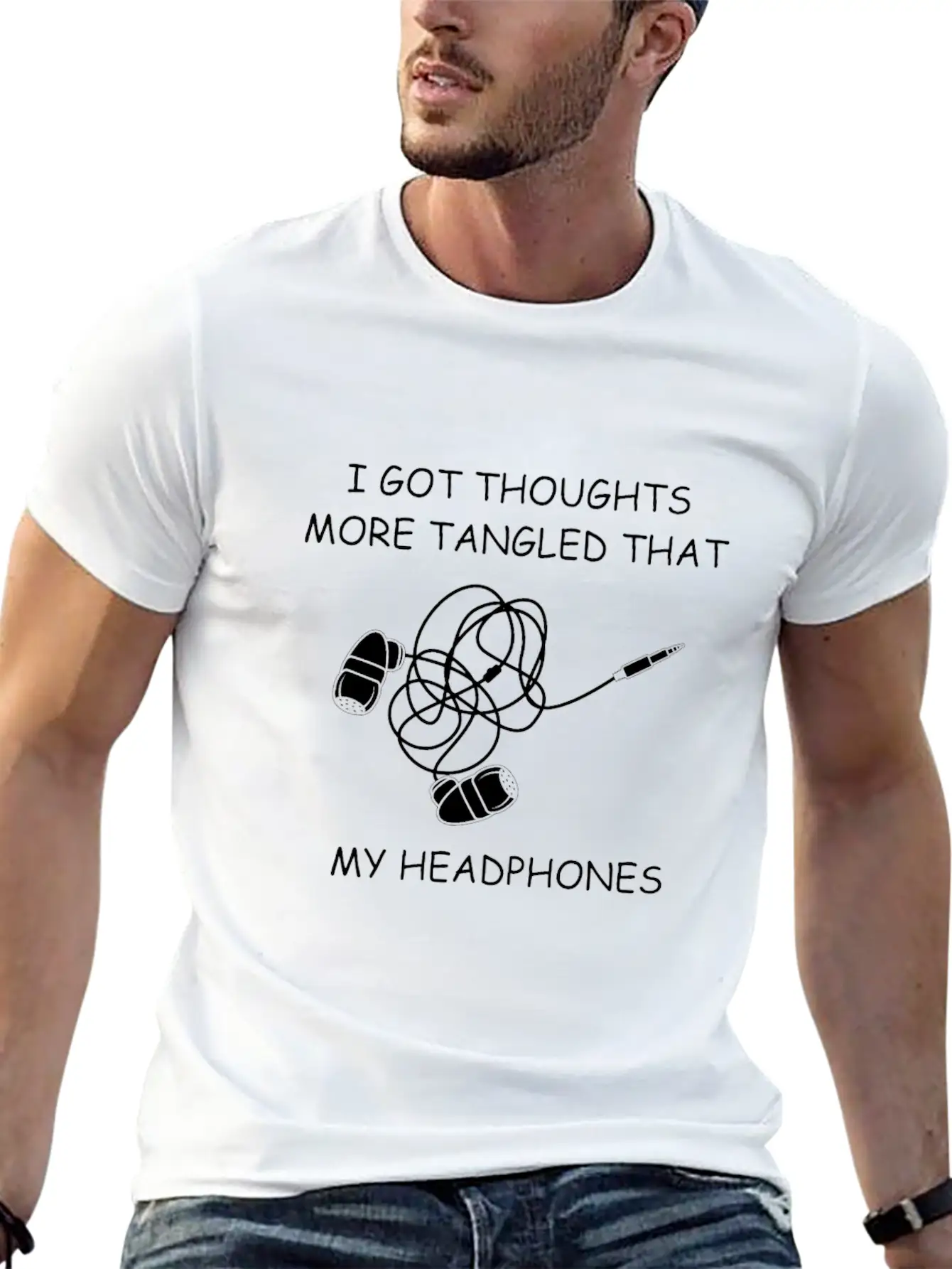 Tangled Headphones Overthinker Gift Classic Fit Graphic Tee For Daily Comfort – Unisex Cotton Shirt