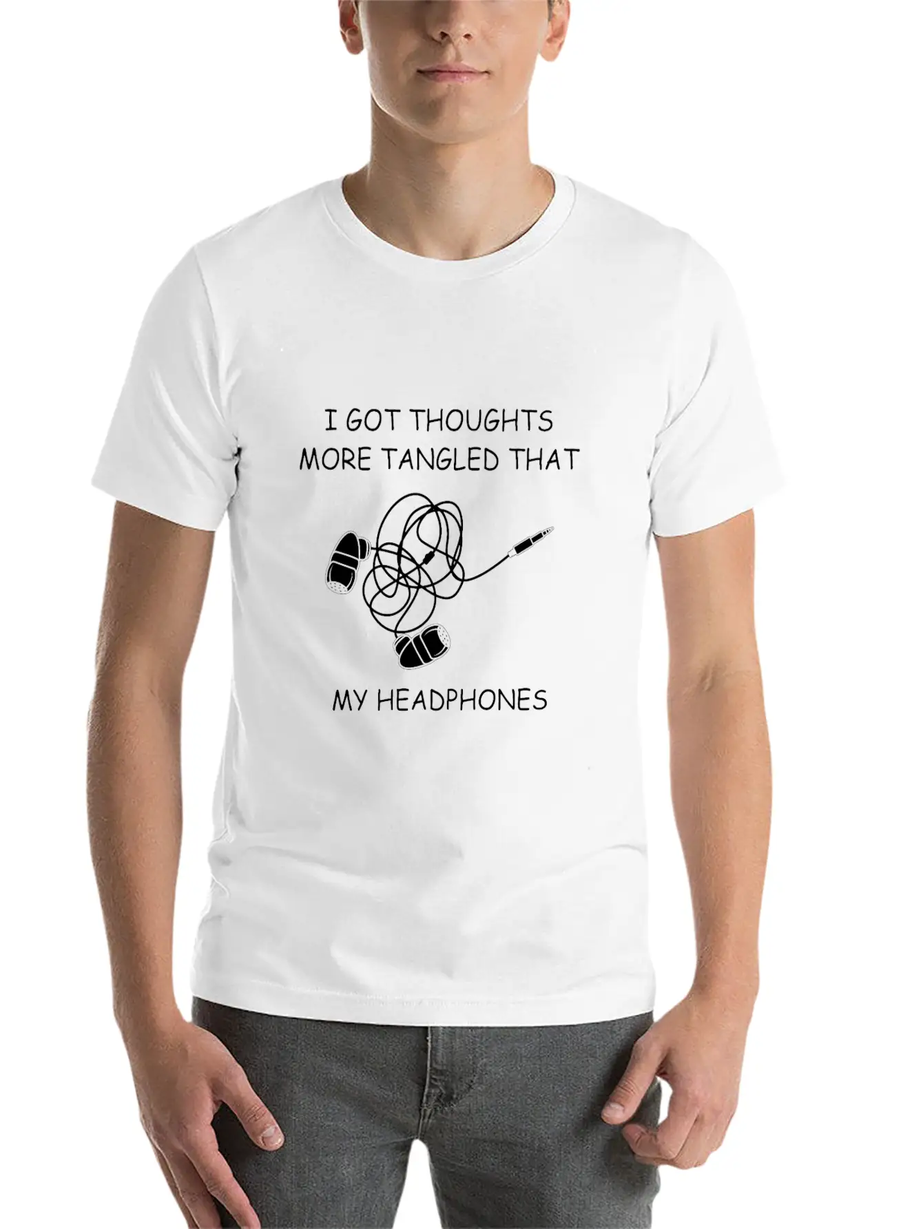 Tangled Headphones Overthinker Gift Classic Fit Graphic Tee For Daily Comfort – Unisex Cotton Shirt