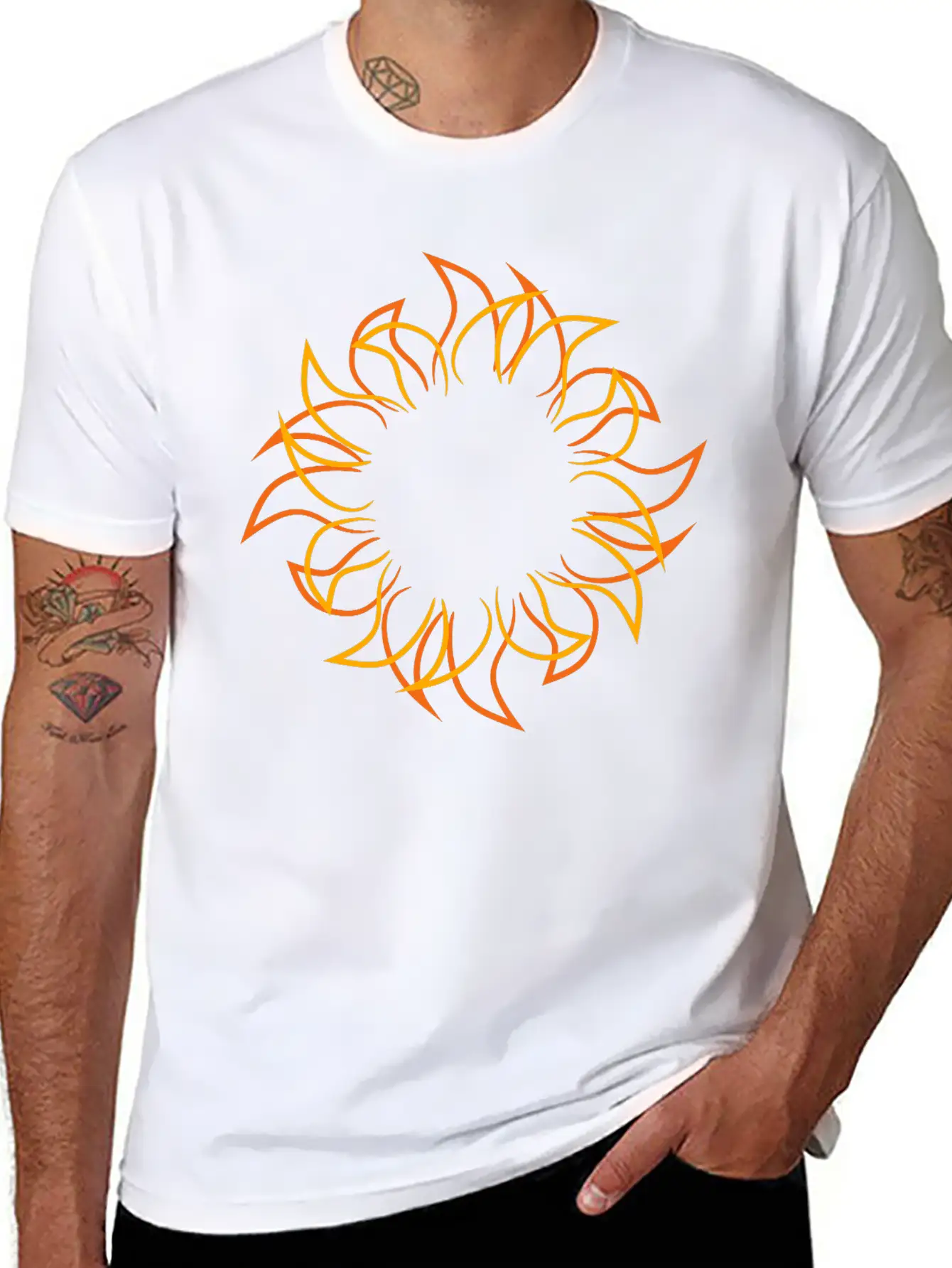 Tattoo Design Cool Stylish Sun Flames Sun Classic Fit Graphic Tee For Daily Comfort – Unisex Cotton Shirt