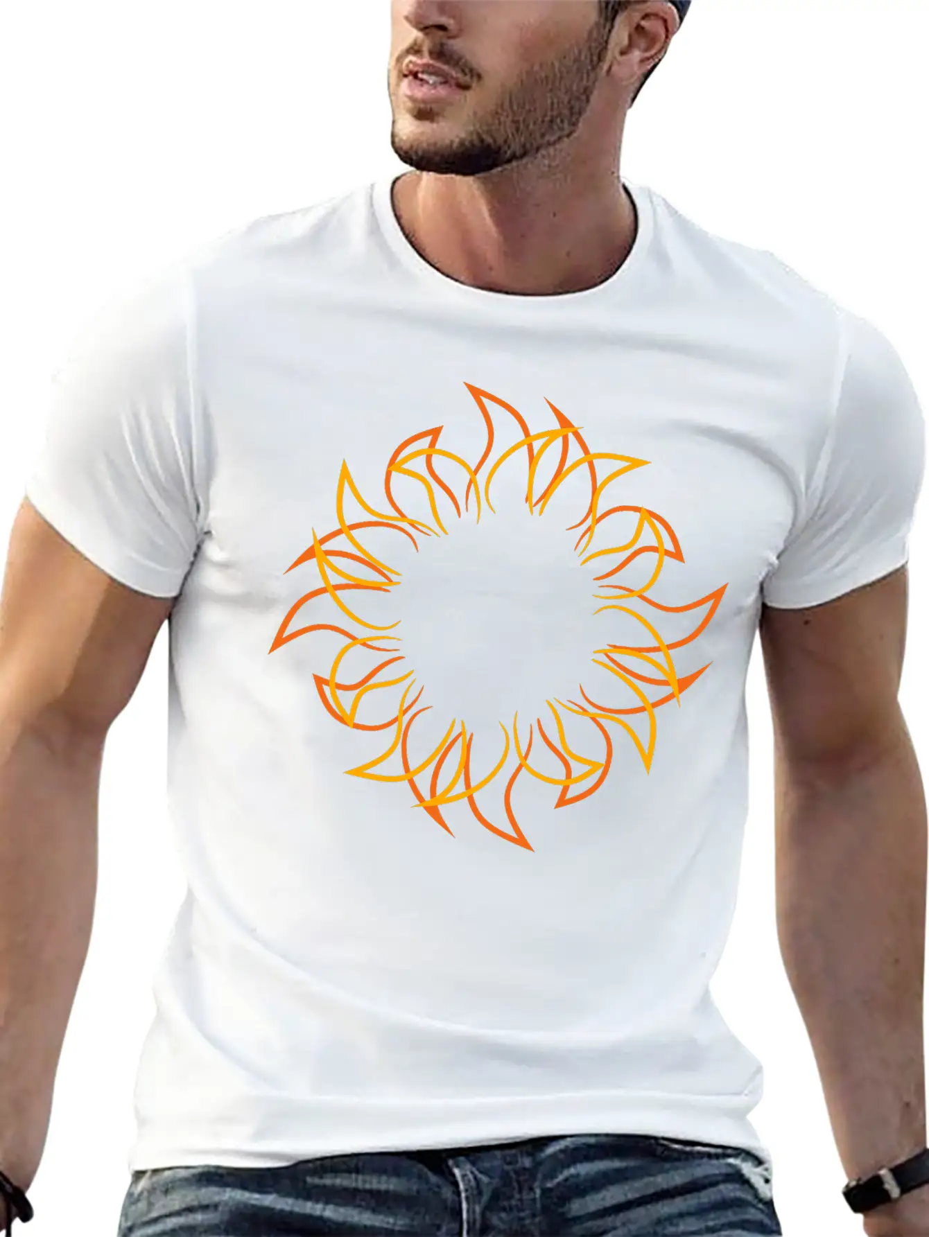 Tattoo Design Cool Stylish Sun Flames Sun Classic Fit Graphic Tee For Daily Comfort – Unisex Cotton Shirt