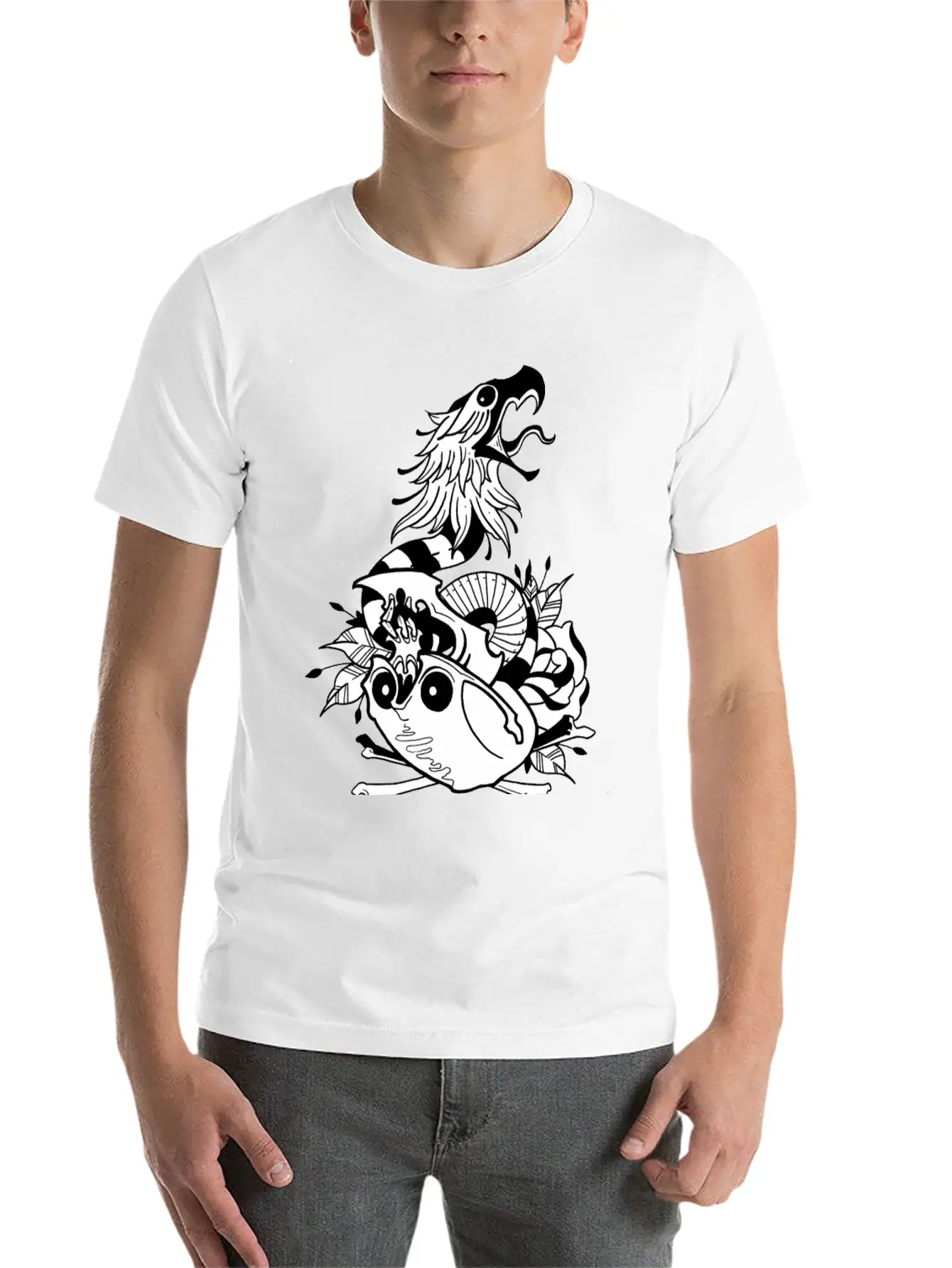 Tattoo Skull Snake Rose Eagle Mashup Essential Cotton Tee For Daily Outfits – Unisex Style