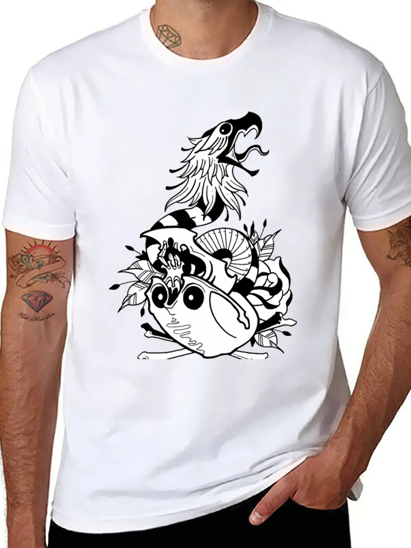 Tattoo Skull Snake Rose Eagle Mashup Essential Cotton Tee For Daily Outfits – Unisex Style