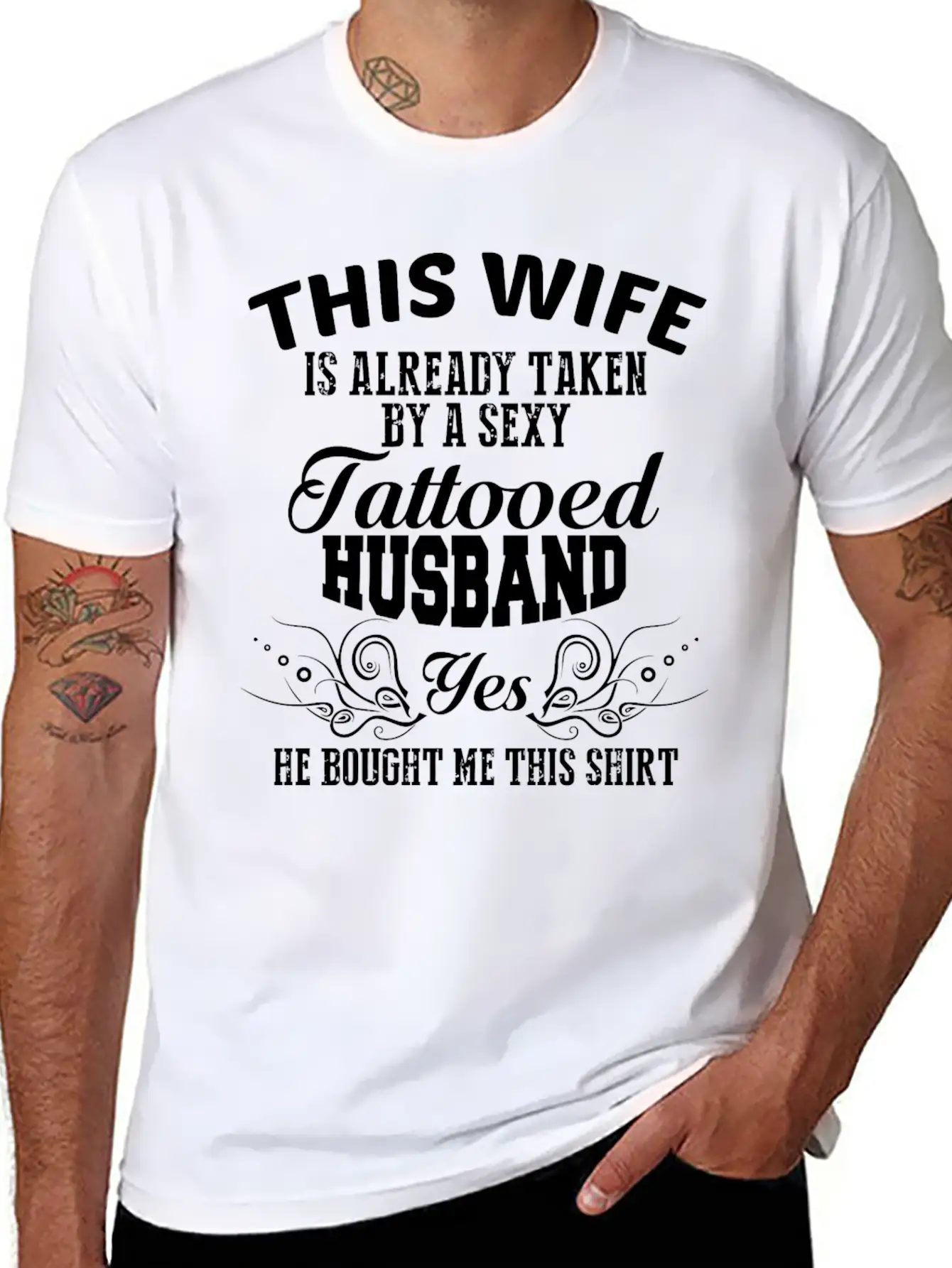 Tattooed Husband - Tattooed Husband T Shirt Lightweight Cotton T-Shirt – Daily Comfort Graphic Shirt