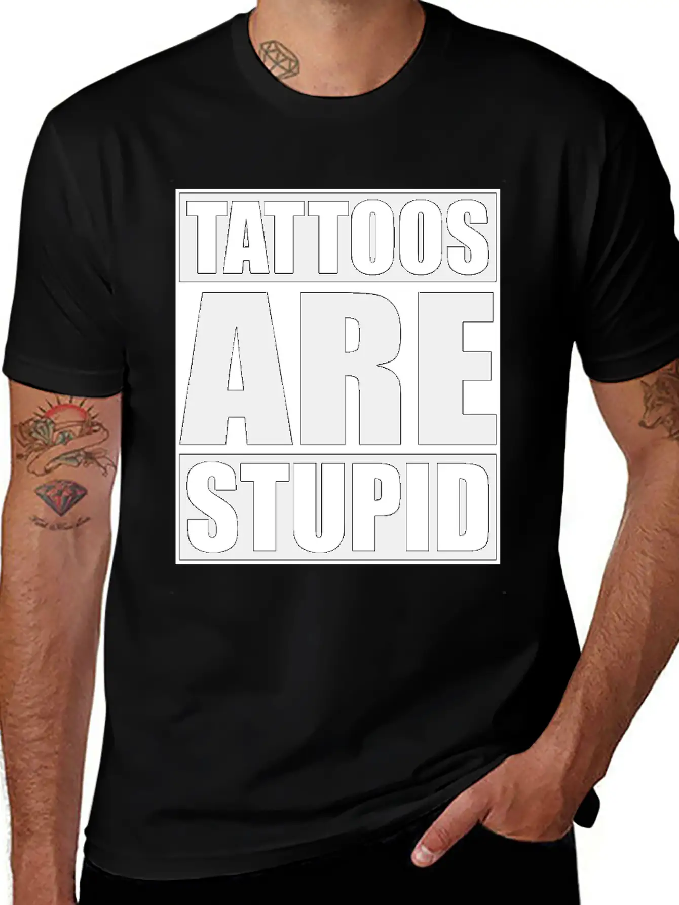 Tattoos Are Stupid Funny Anti Tattoo Lightweight Cotton T-Shirt – Daily Comfort Graphic Shirt