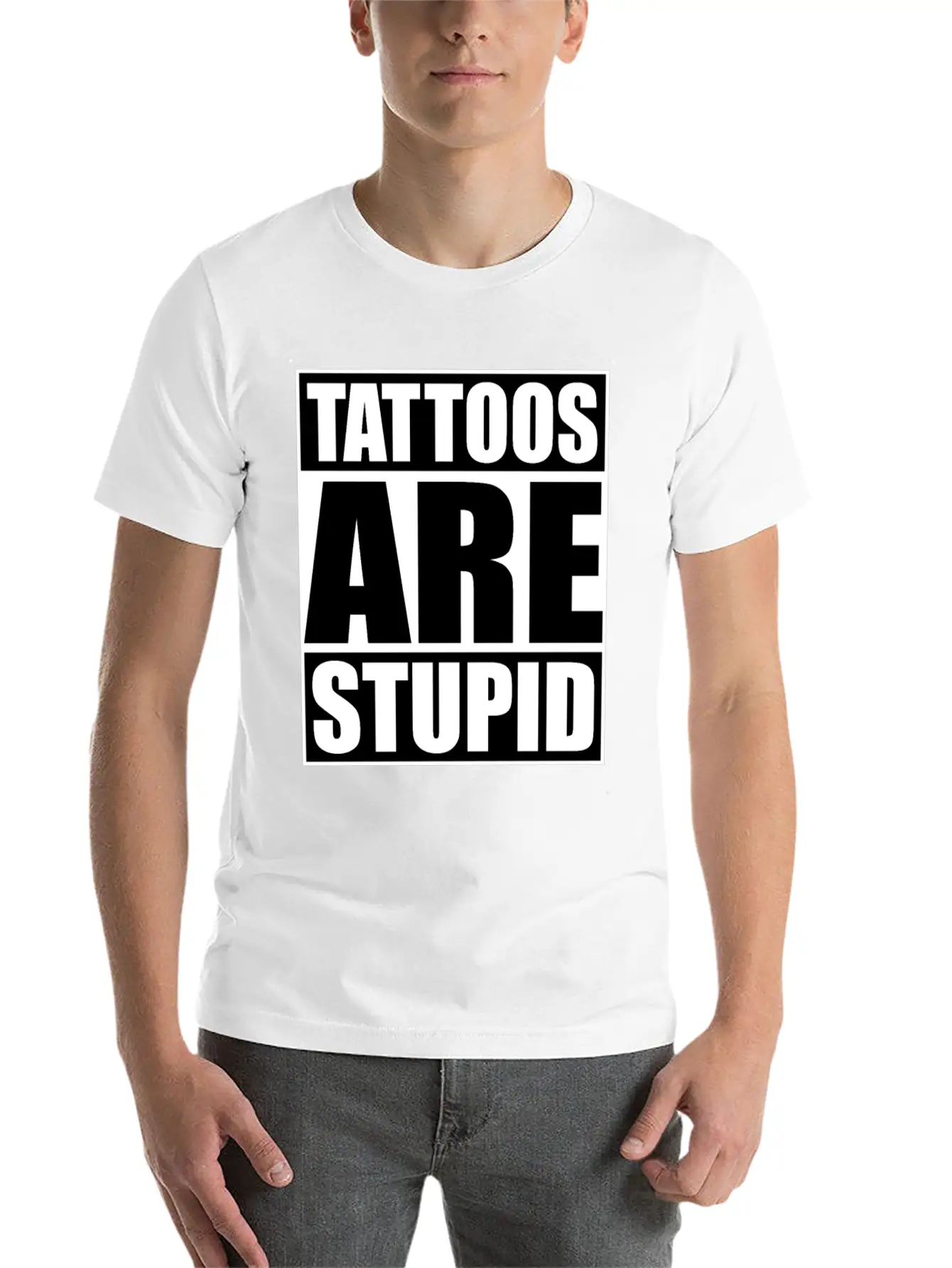Tattoos Are Stupid Funny Anti Tattoo Lightweight Cotton T-Shirt – Daily Comfort Graphic Shirt