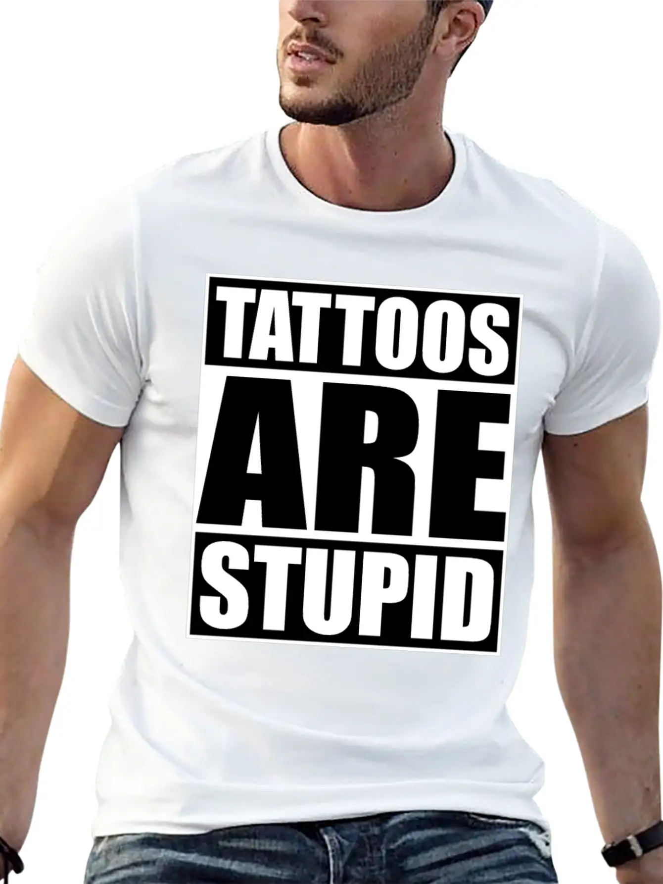 Tattoos Are Stupid Funny Anti Tattoo Lightweight Cotton T-Shirt – Daily Comfort Graphic Shirt