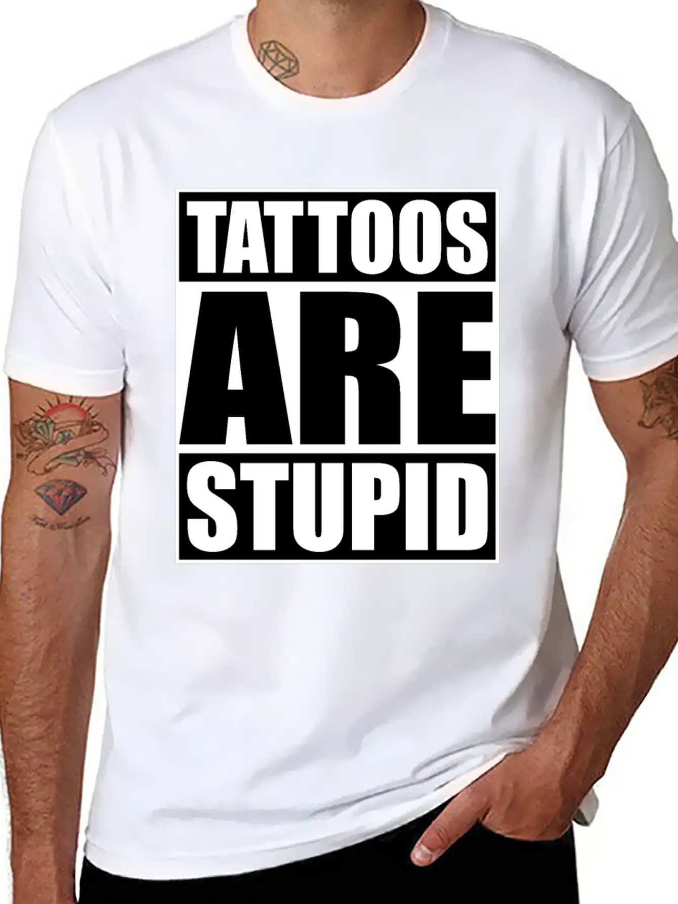 Tattoos Are Stupid Funny Anti Tattoo Lightweight Cotton T-Shirt – Daily Comfort Graphic Shirt