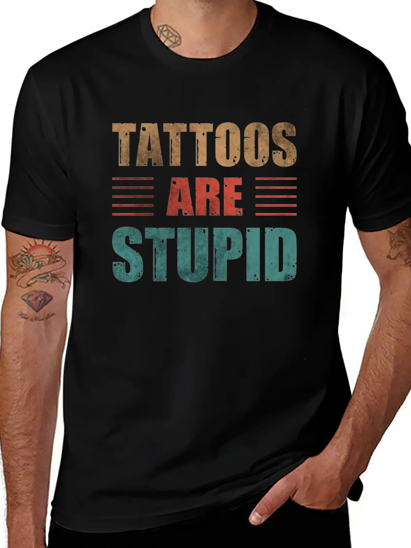 Tattoos Are Stupid Vintage Funny Anti Tattoo Lightweight Cotton T-Shirt – Daily Comfort Graphic Shirt