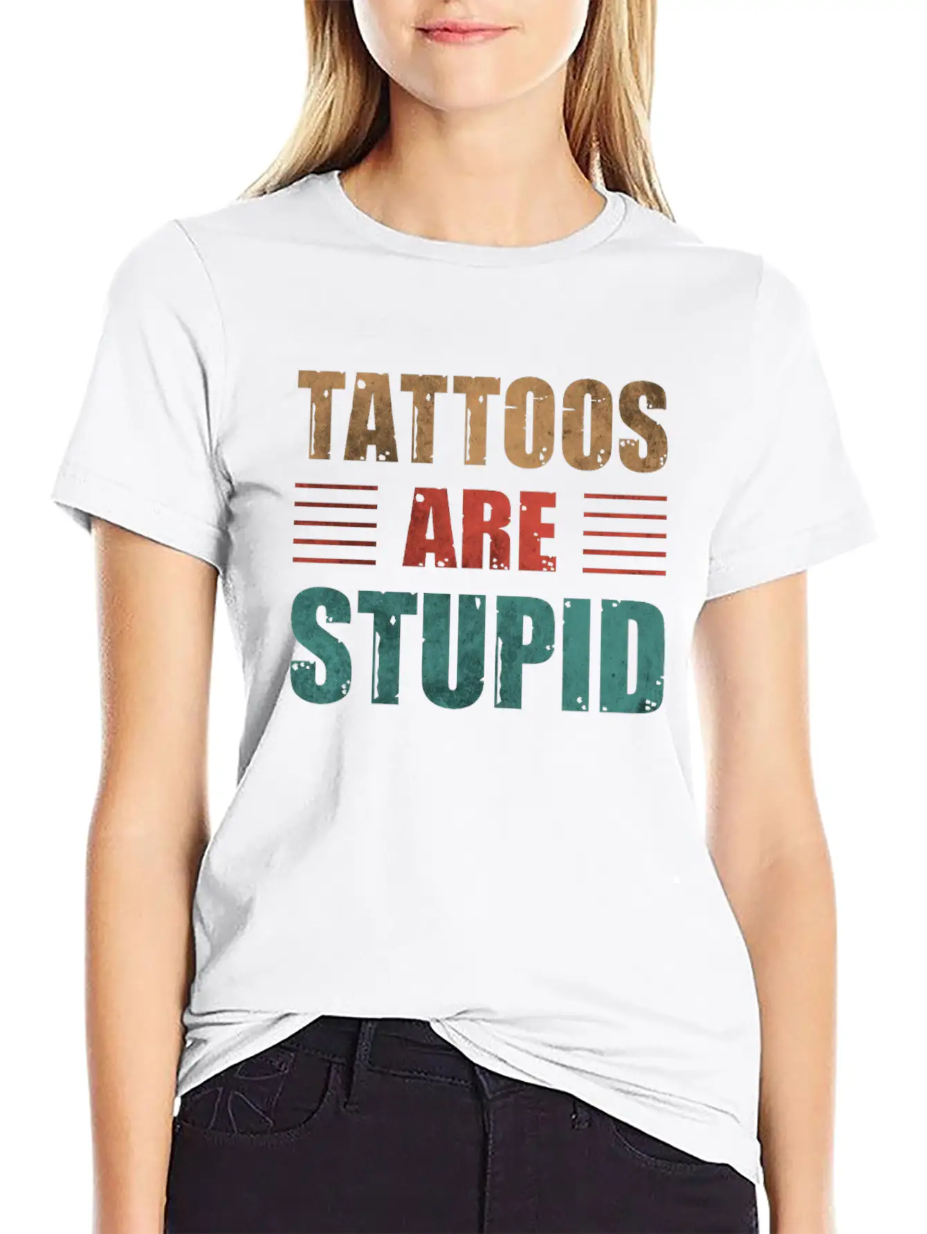 Tattoos Are Stupid Vintage Funny Anti Tattoo Lightweight Cotton T-Shirt – Daily Comfort Graphic Shirt