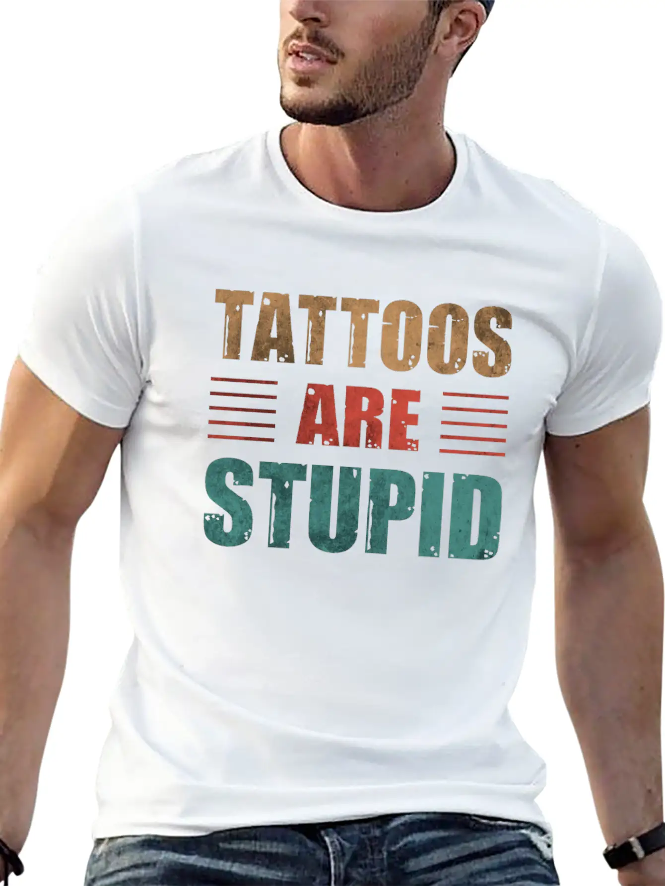 Tattoos Are Stupid Vintage Funny Anti Tattoo Lightweight Cotton T-Shirt – Daily Comfort Graphic Shirt