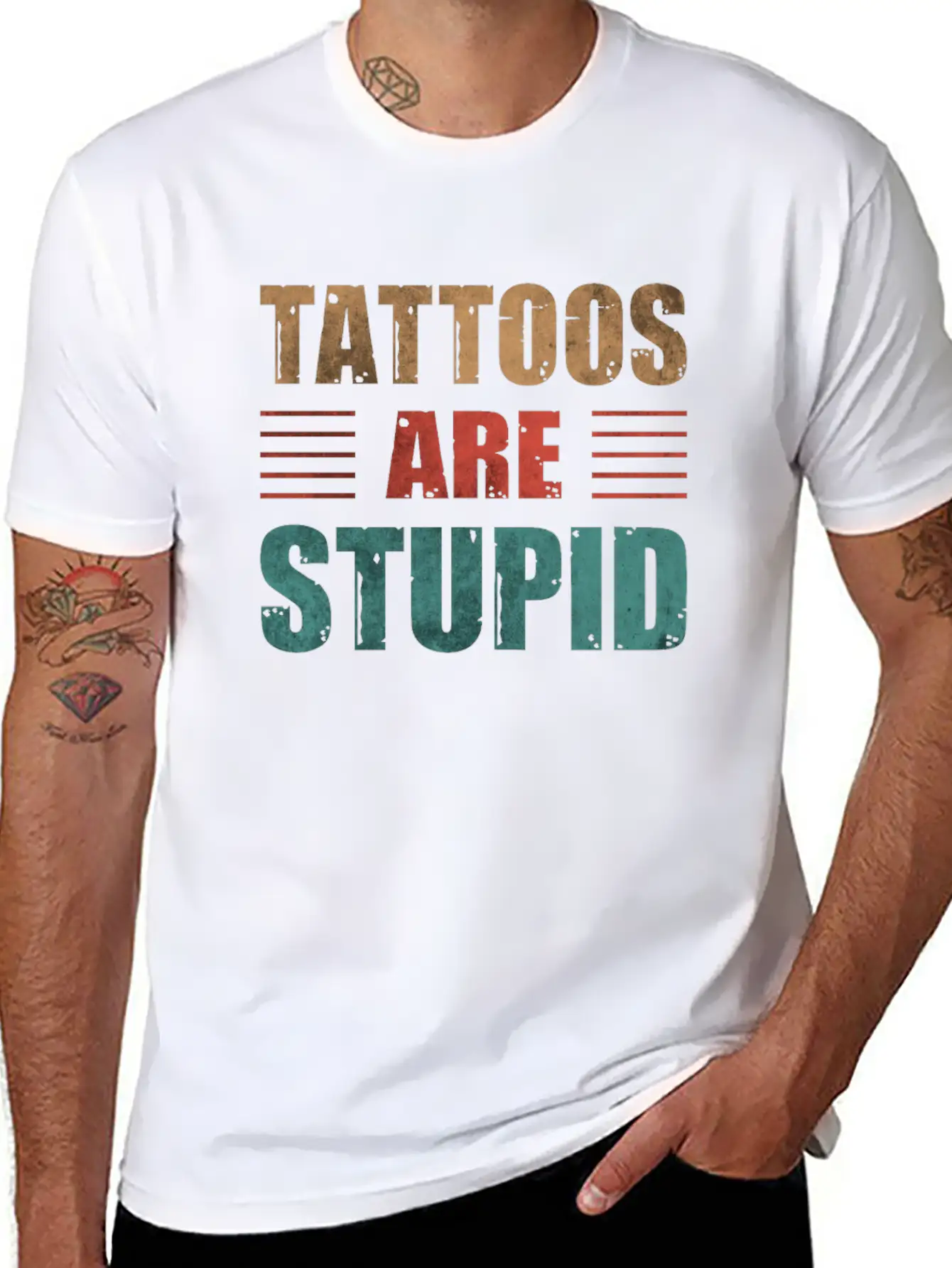 Tattoos Are Stupid Vintage Funny Anti Tattoo Lightweight Cotton T-Shirt – Daily Comfort Graphic Shirt