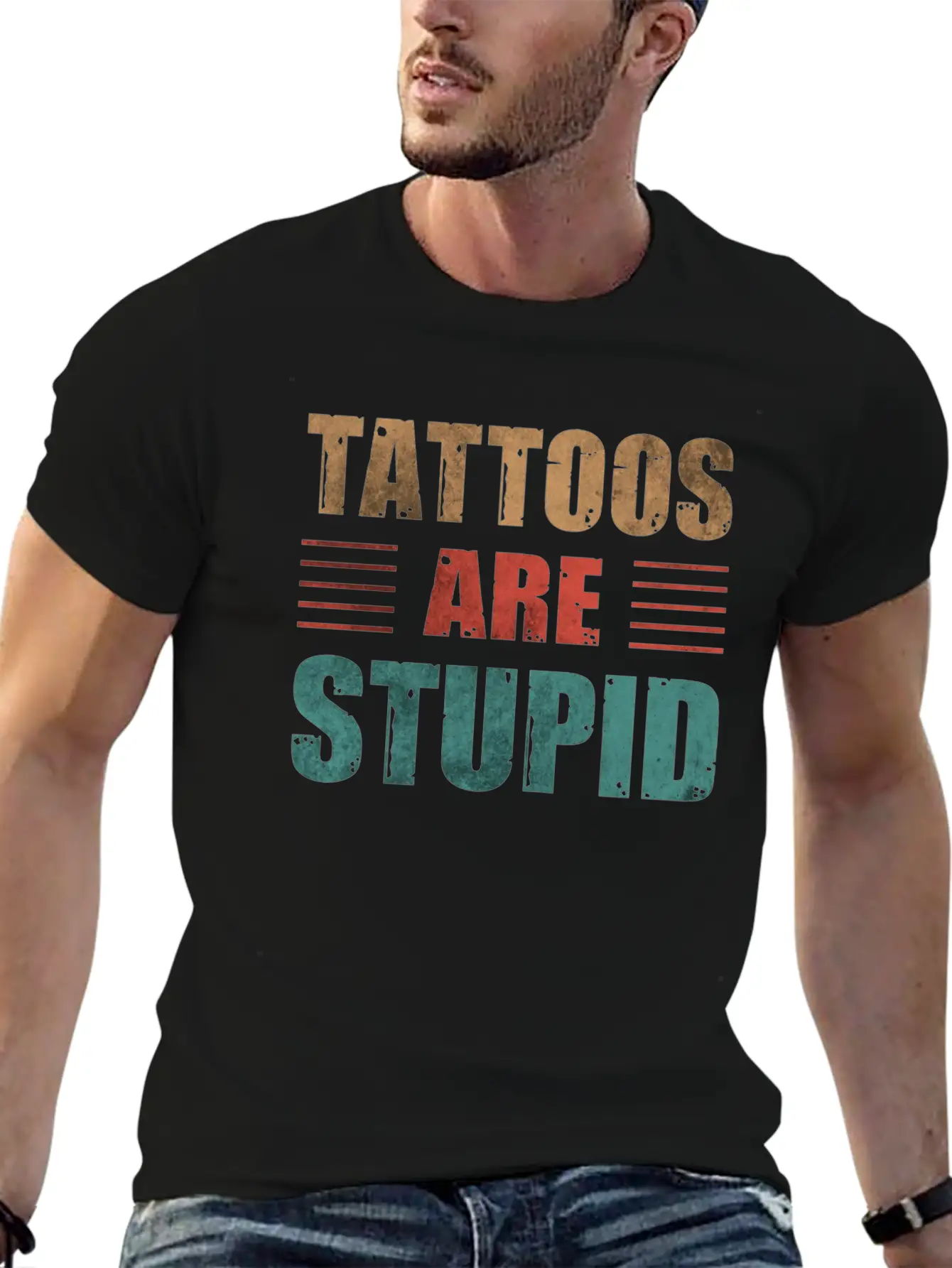 Tattoos Are Stupid Vintage Funny Anti Tattoo Lightweight Cotton T-Shirt – Daily Comfort Graphic Shirt