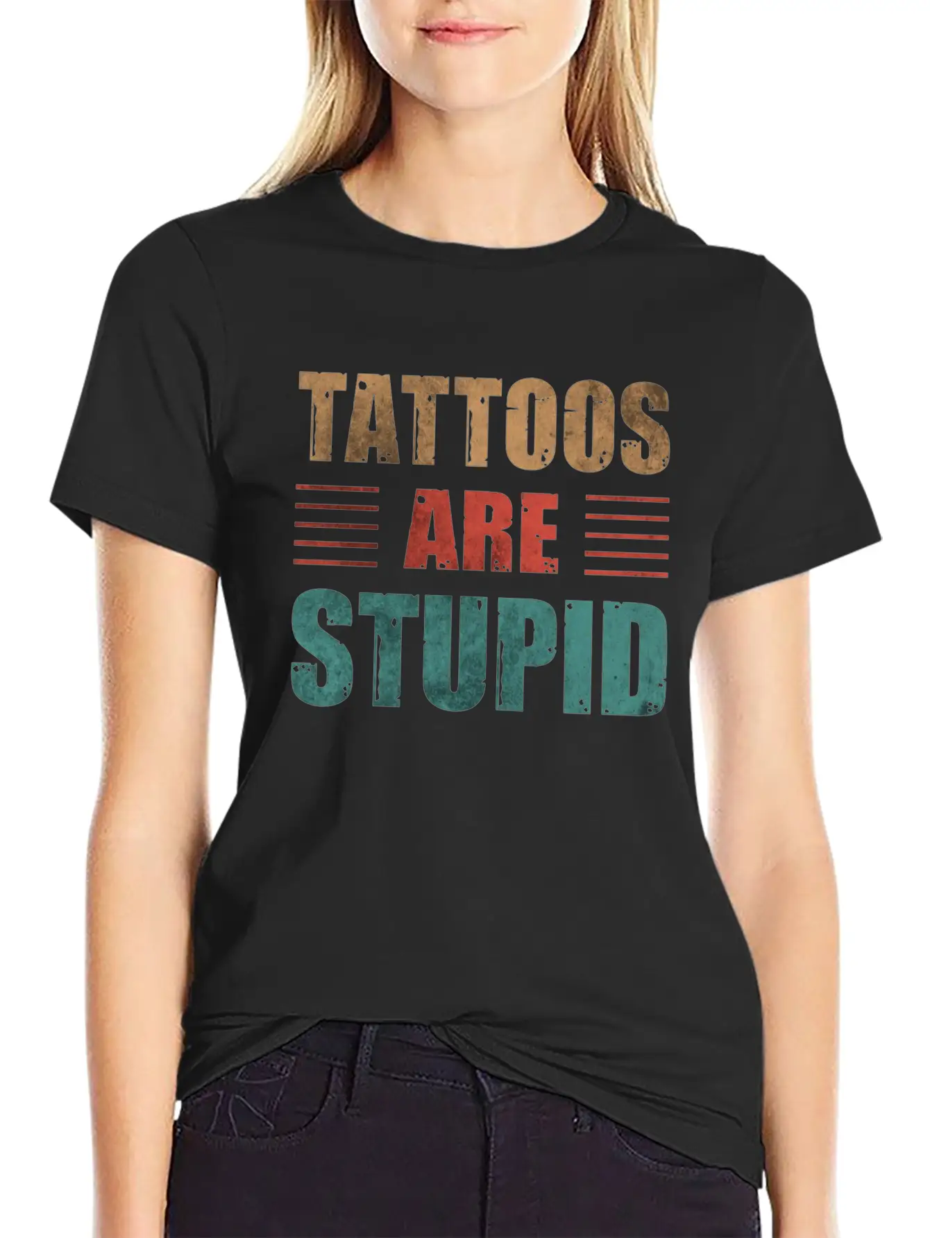 Tattoos Are Stupid Vintage Funny Anti Tattoo Lightweight Cotton T-Shirt – Daily Comfort Graphic Shirt