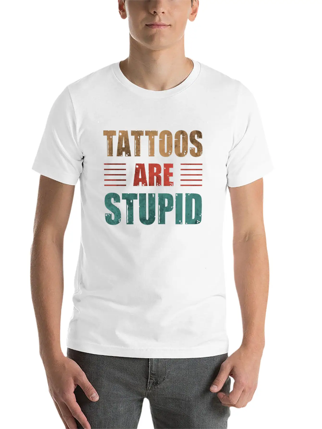 Tattoos Are Stupid Vintage Funny Anti Tattoo Lightweight Cotton T-Shirt – Daily Comfort Graphic Shirt