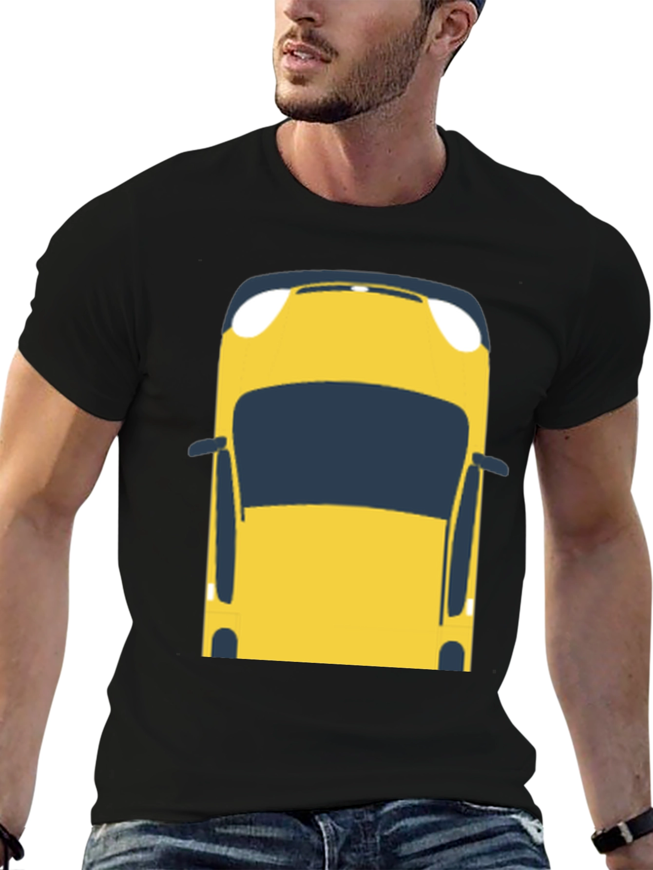 Yellow Car Graphic T-Shirt - Mens Casual Tee