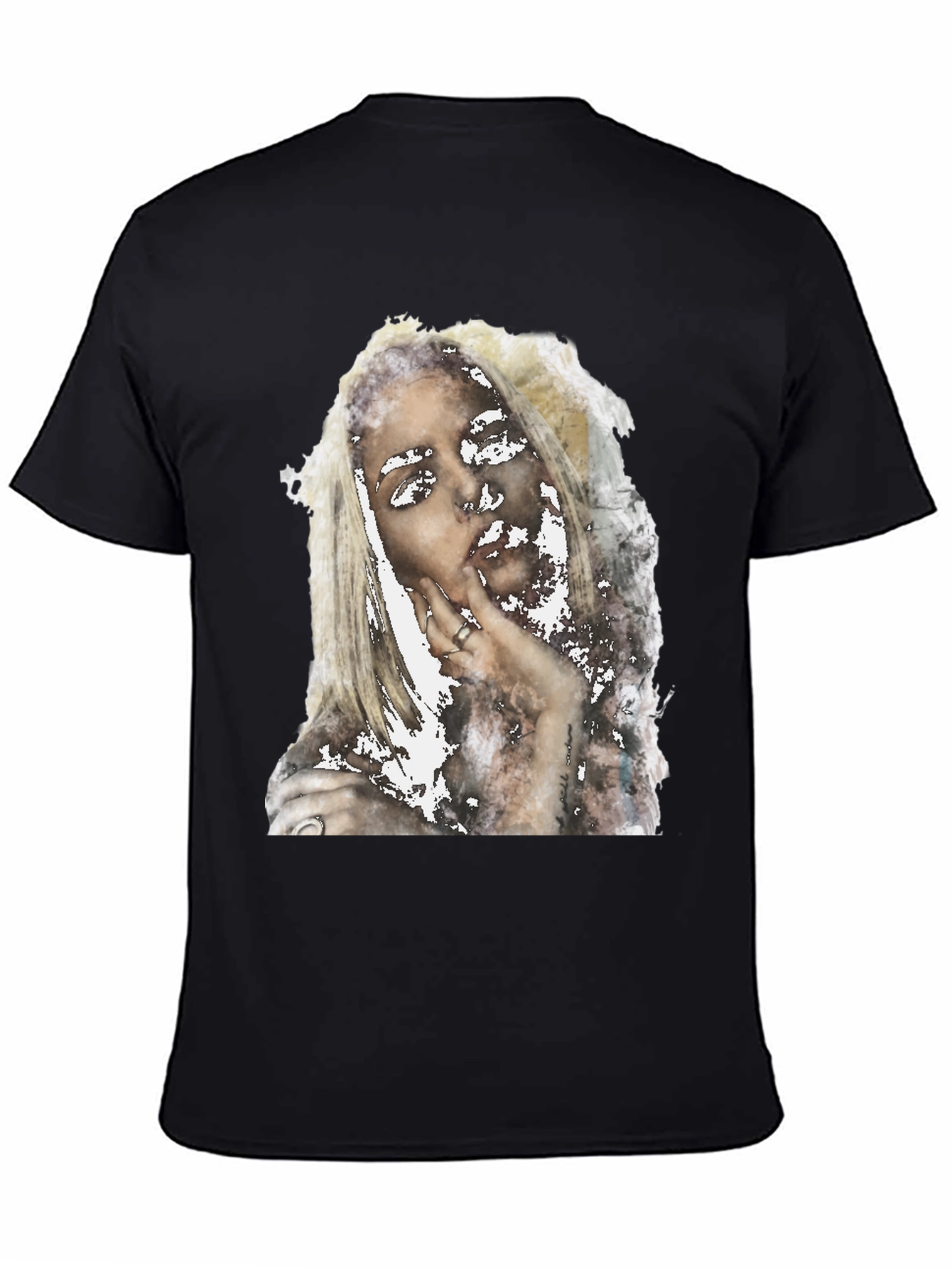 Abstract Woman Print Black Tee - Modern Casual Shirt
