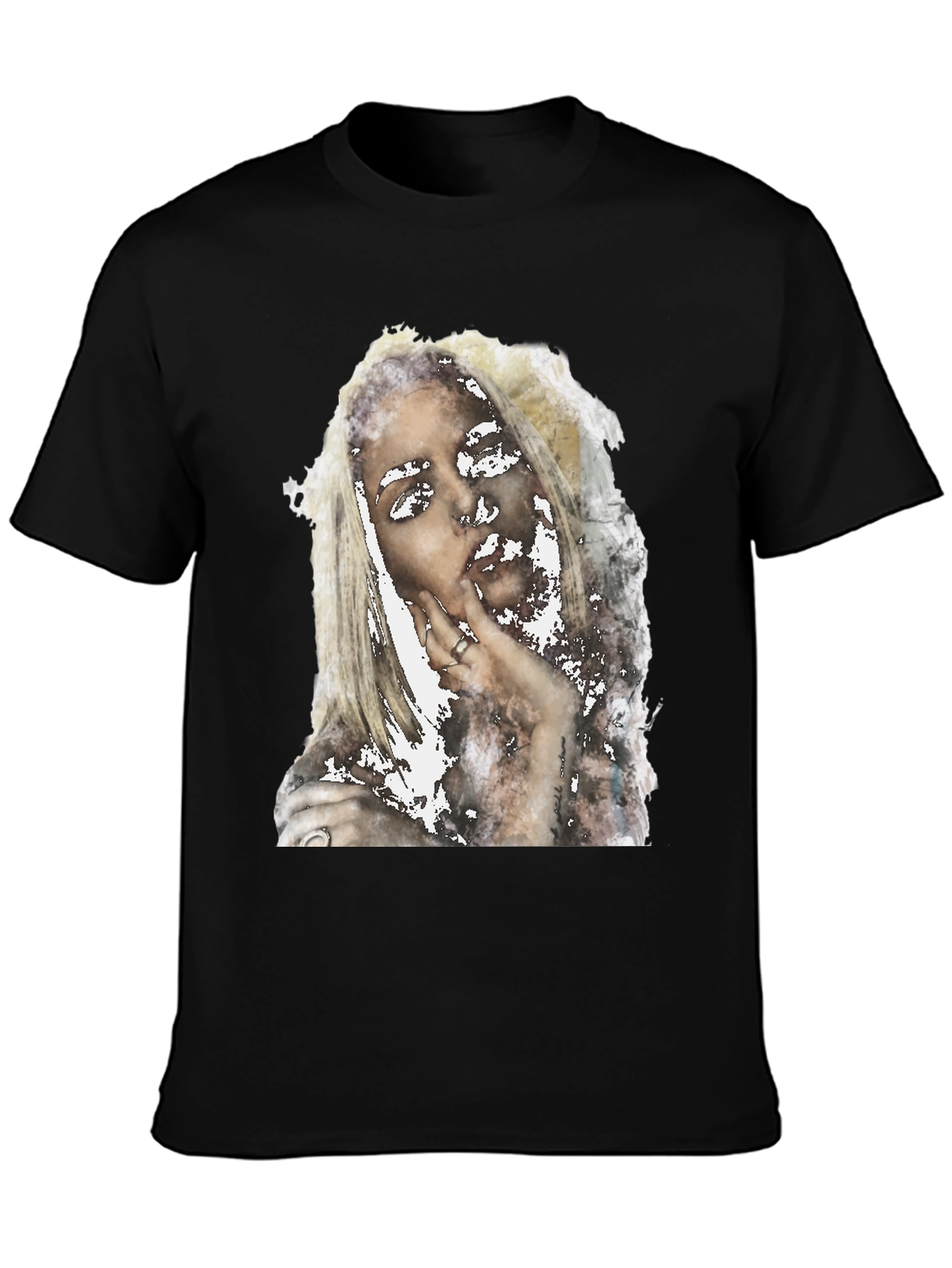 Abstract Woman Print Black Tee - Modern Casual Shirt