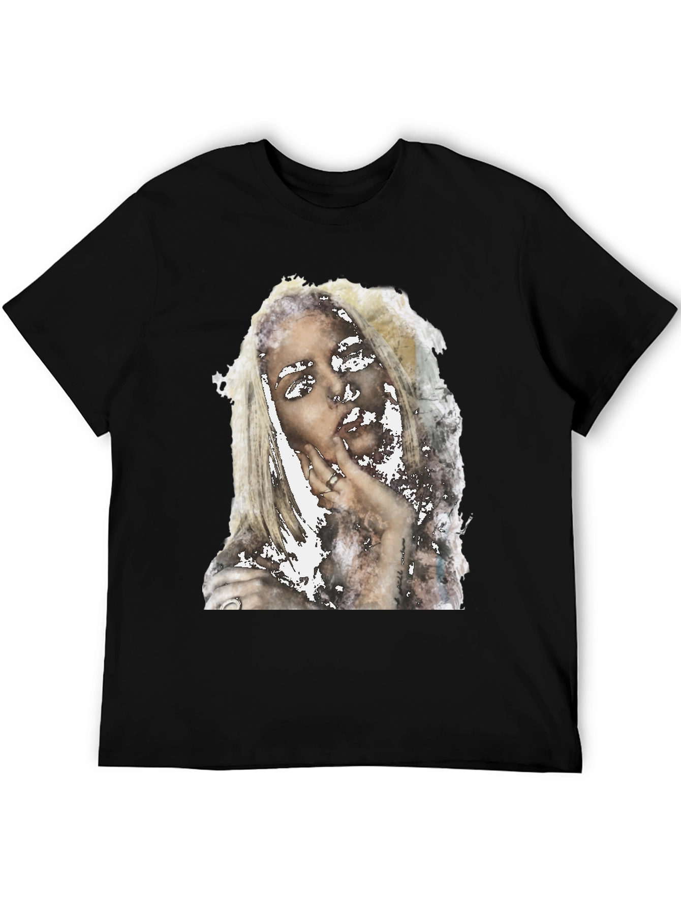 Abstract Woman Print Black Tee - Modern Casual Shirt