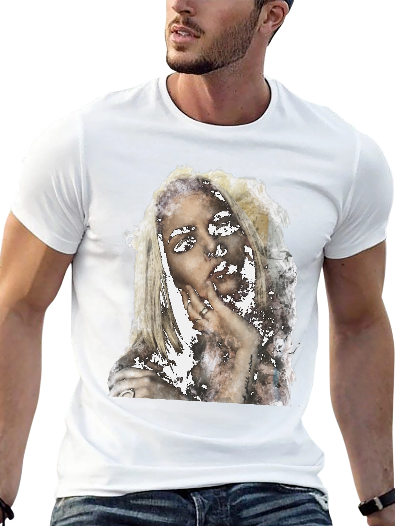 Abstract Woman Print Black Tee - Modern Casual Shirt