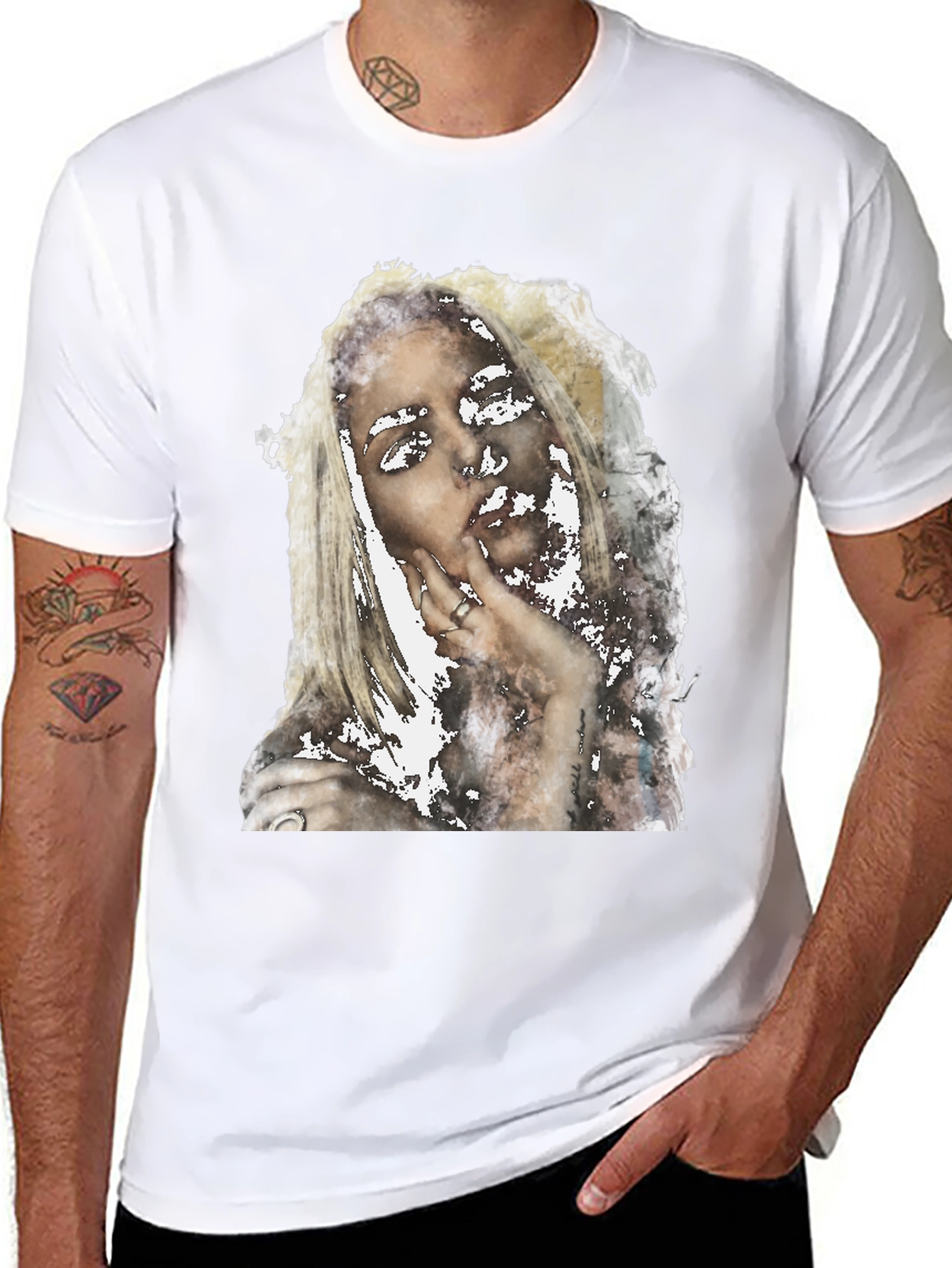 Abstract Woman Print Black Tee - Modern Casual Shirt