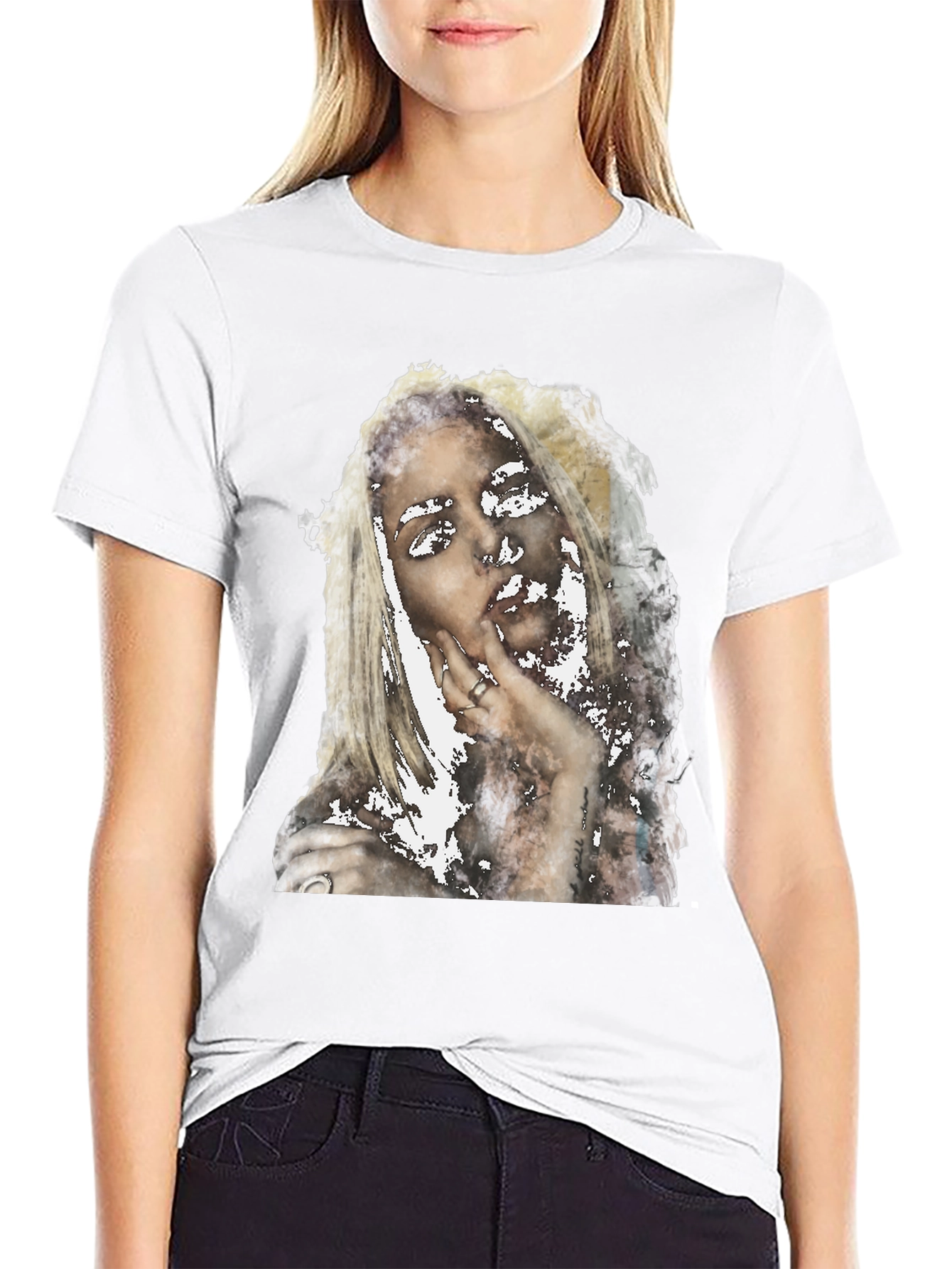 Abstract Woman Print Black Tee - Modern Casual Shirt