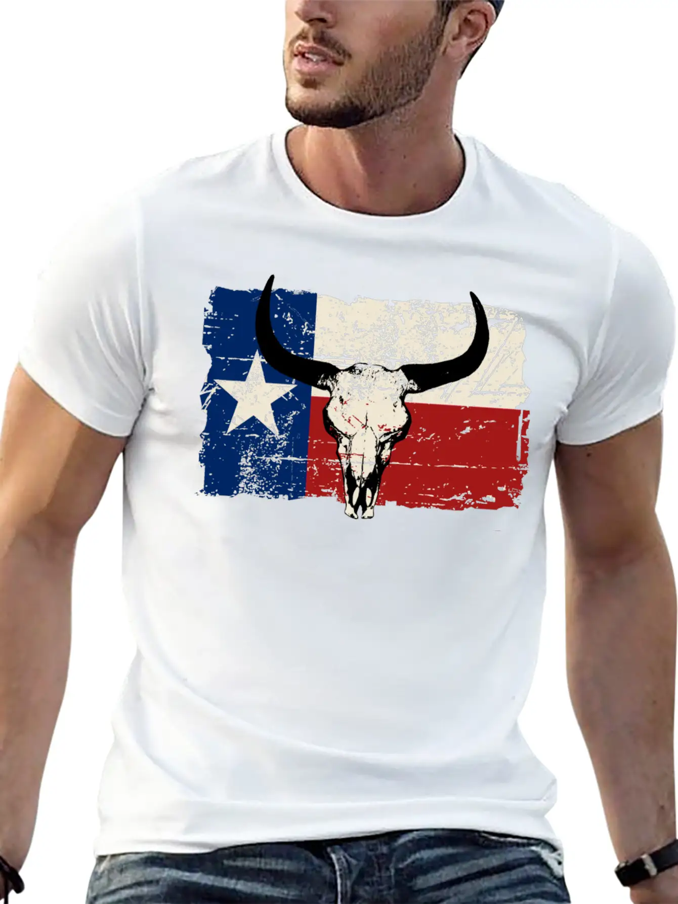 Texas Bull Flag - Vintage Look Lightweight Cotton T-Shirt – Daily Comfort Graphic Shirt