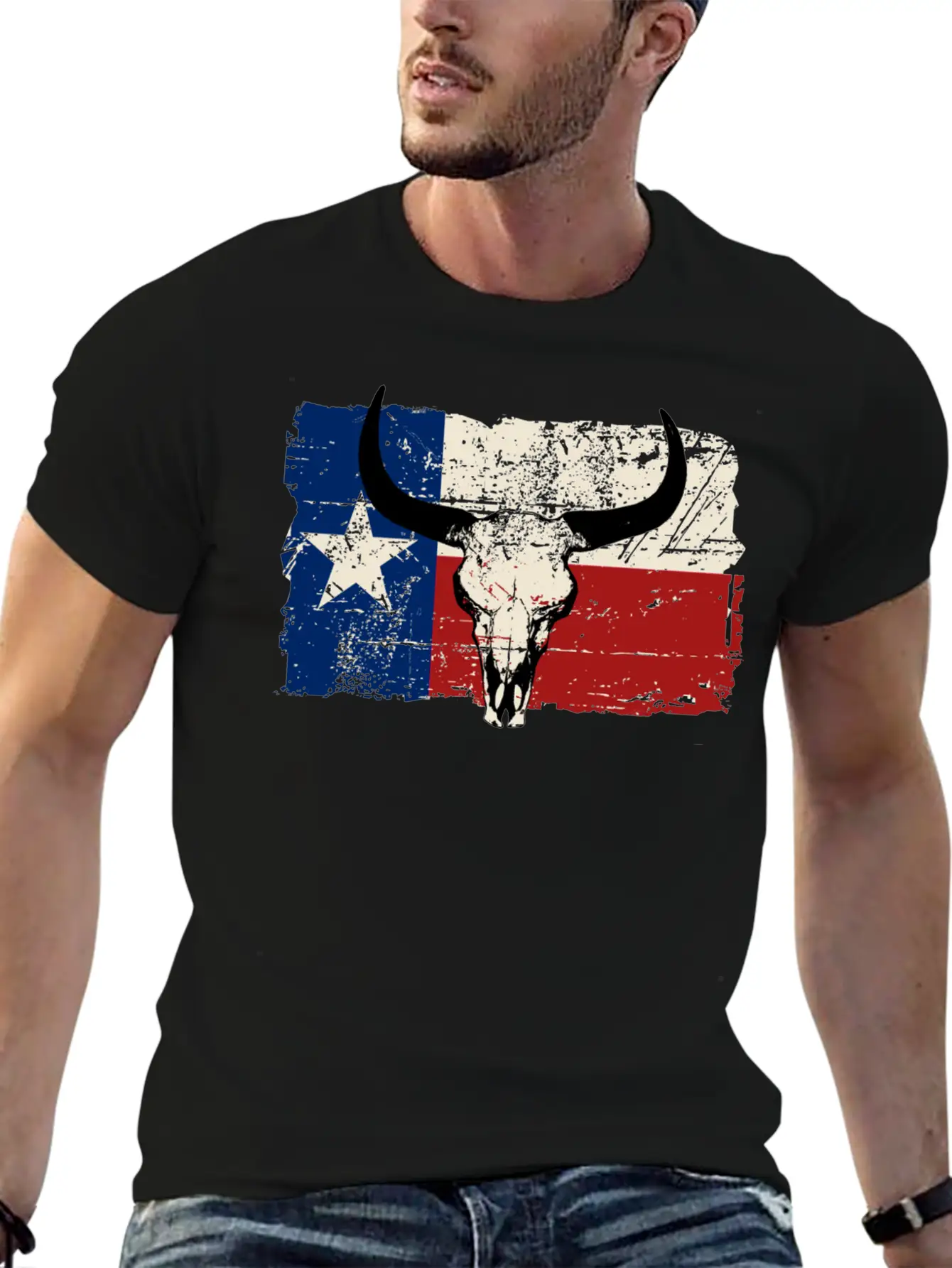 Texas Bull Flag - Vintage Look Lightweight Cotton T-Shirt – Daily Comfort Graphic Shirt