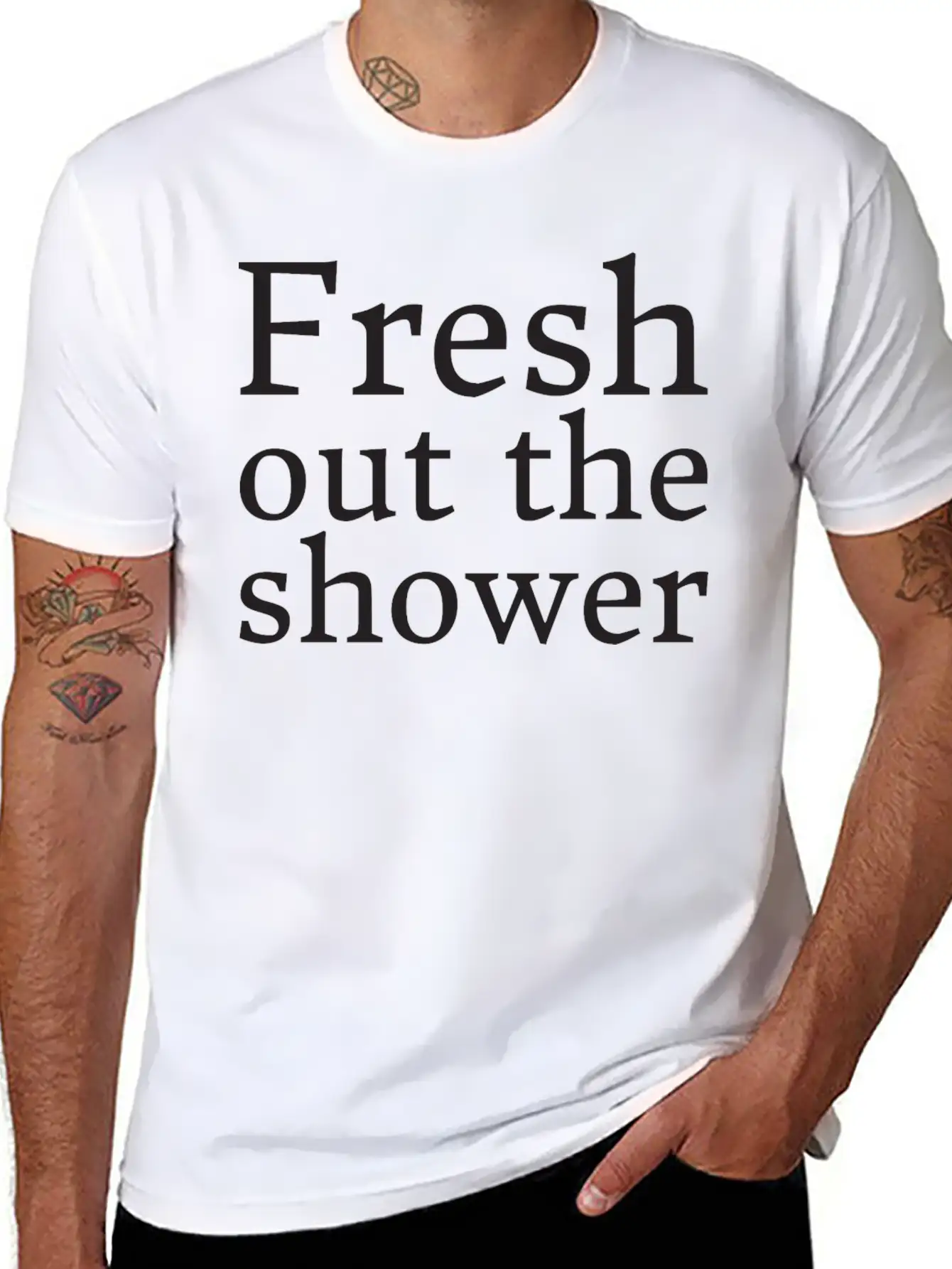 Text: Fresh Out The Shower (black) Basic Graphic T-Shirt – Daily Comfort In Soft Cotton