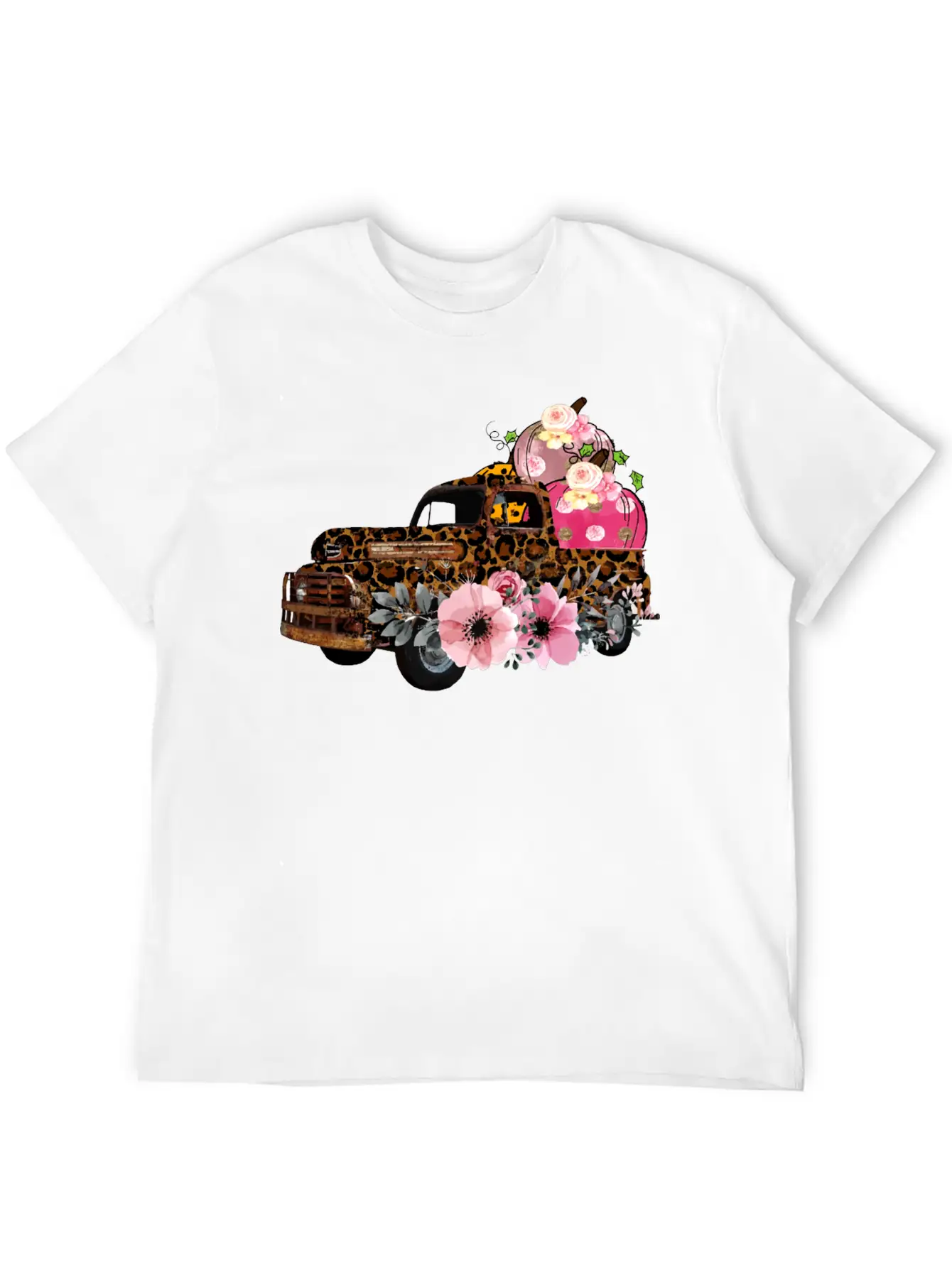 Thanksgiving Fall Leopard Old Truck Pumpkins Soft Cotton Short Sleeve Tee – Unisex Wardrobe Staple