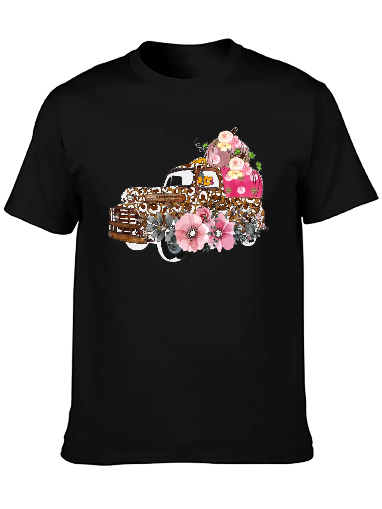 Thanksgiving Fall Leopard Old Truck Pumpkins Soft Cotton Short Sleeve Tee – Unisex Wardrobe Staple