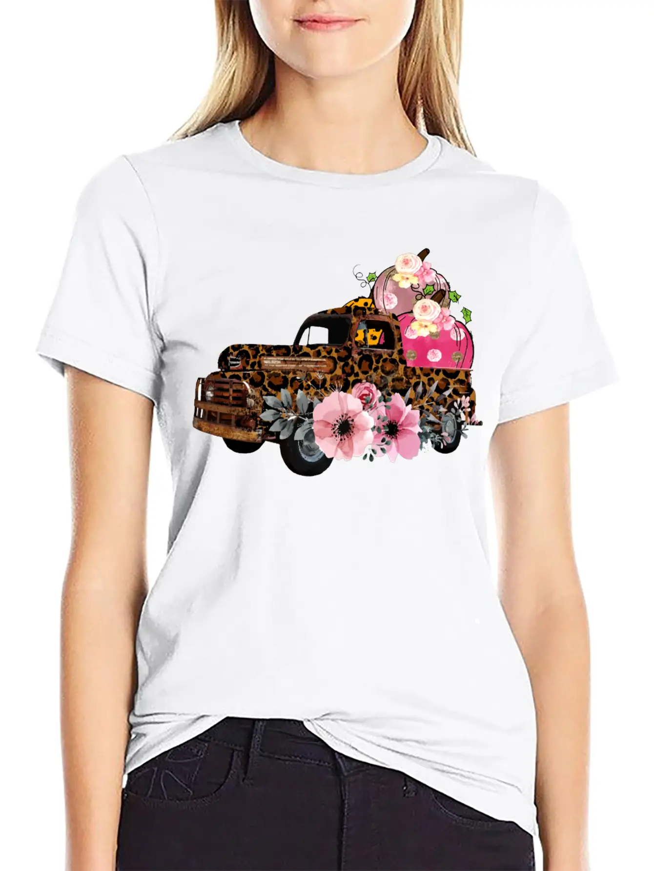 Thanksgiving Fall Leopard Old Truck Pumpkins Soft Cotton Short Sleeve Tee – Unisex Wardrobe Staple