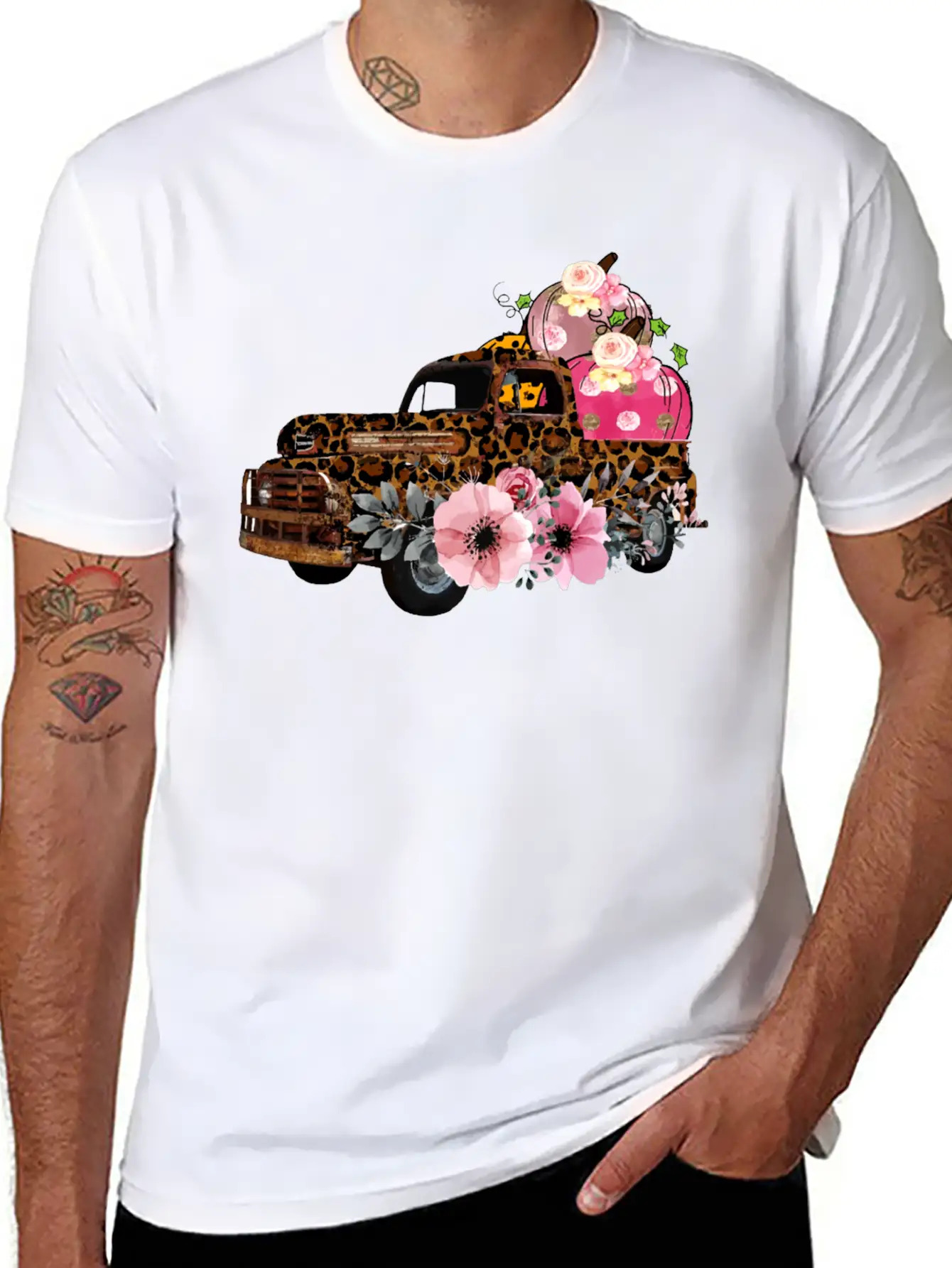 Thanksgiving Fall Leopard Old Truck Pumpkins Soft Cotton Short Sleeve Tee – Unisex Wardrobe Staple