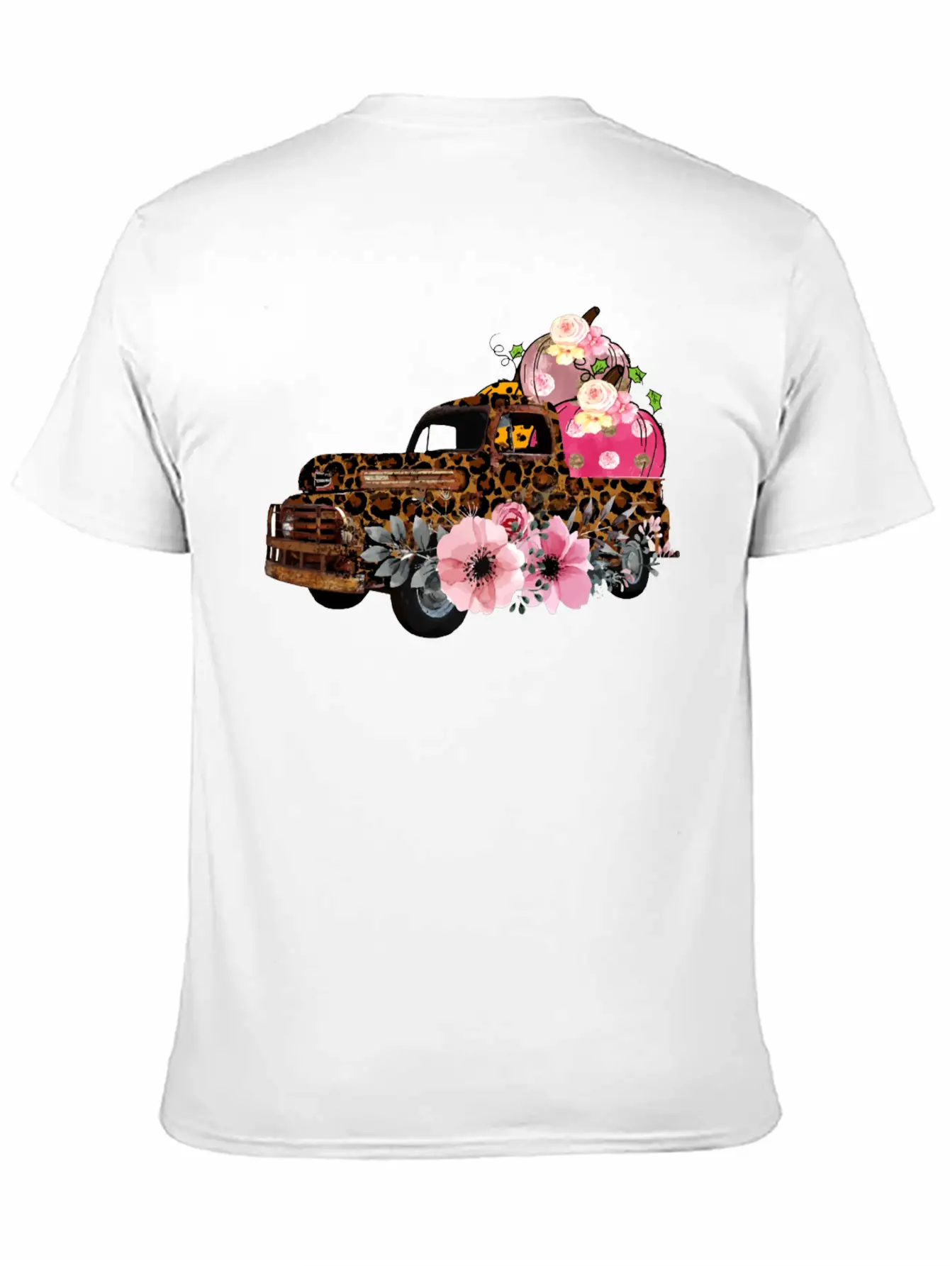 Thanksgiving Fall Leopard Old Truck Pumpkins Soft Cotton Short Sleeve Tee – Unisex Wardrobe Staple