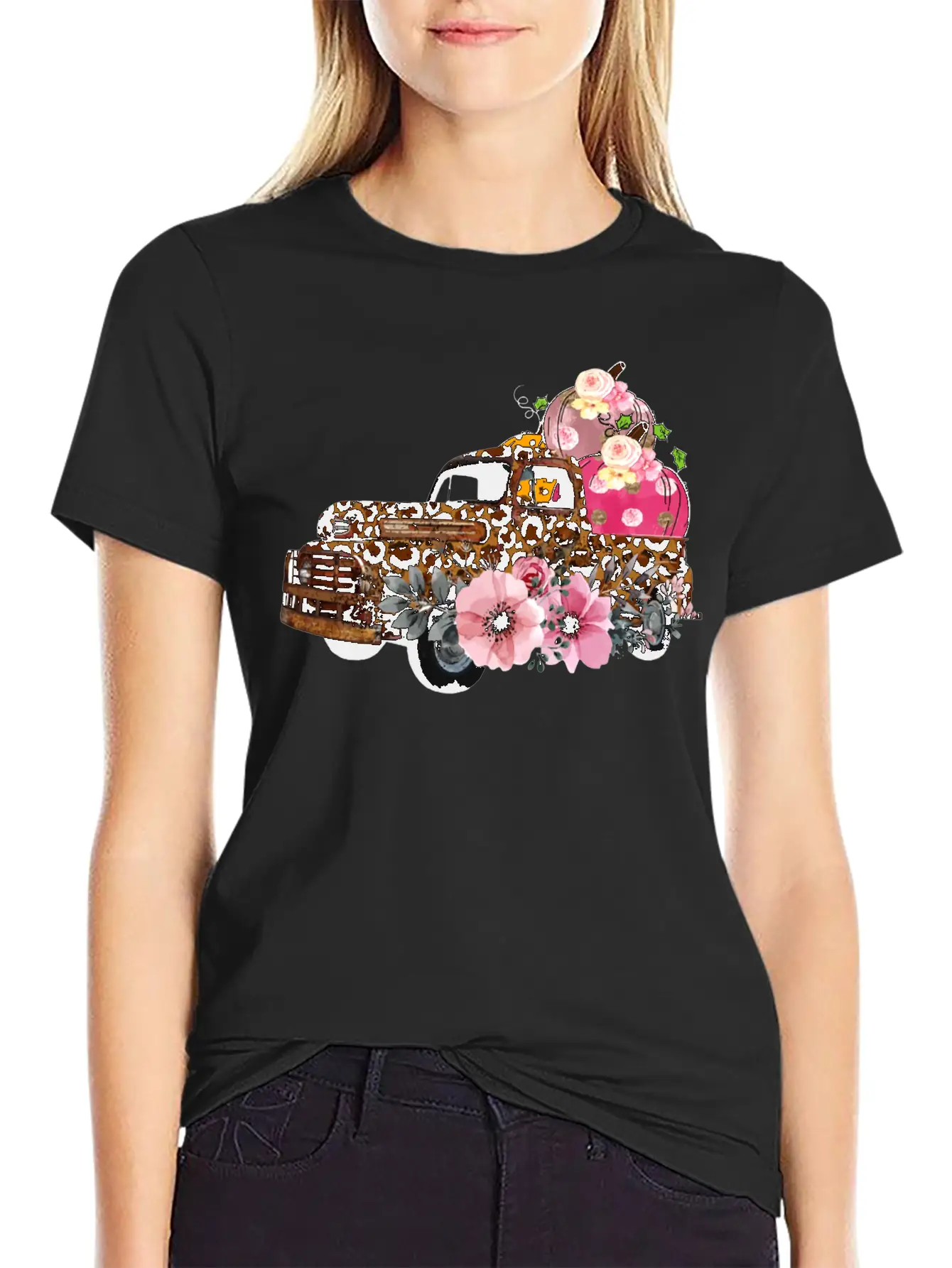 Thanksgiving Fall Leopard Old Truck Pumpkins Soft Cotton Short Sleeve Tee – Unisex Wardrobe Staple