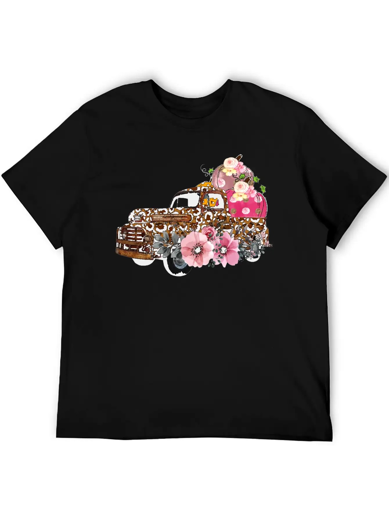 Thanksgiving Fall Leopard Old Truck Pumpkins Soft Cotton Short Sleeve Tee – Unisex Wardrobe Staple