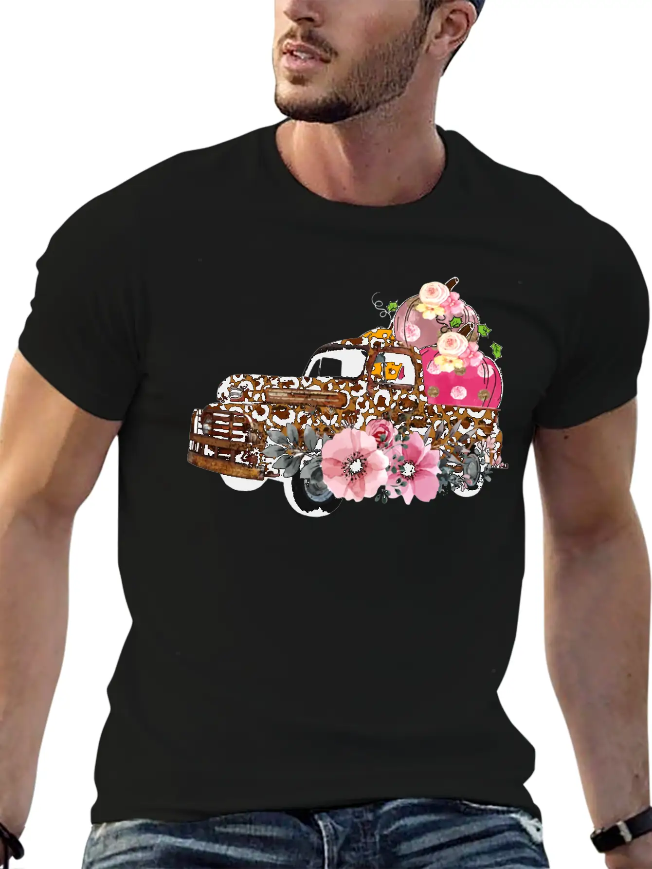 Thanksgiving Fall Leopard Old Truck Pumpkins Soft Cotton Short Sleeve Tee – Unisex Wardrobe Staple