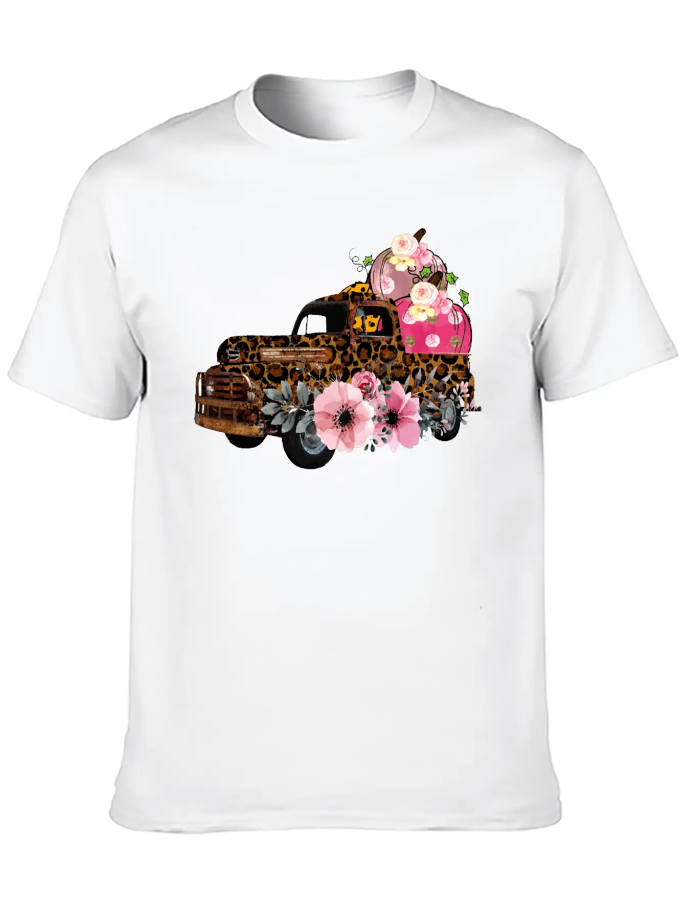 Thanksgiving Fall Leopard Old Truck Pumpkins Soft Cotton Short Sleeve Tee – Unisex Wardrobe Staple